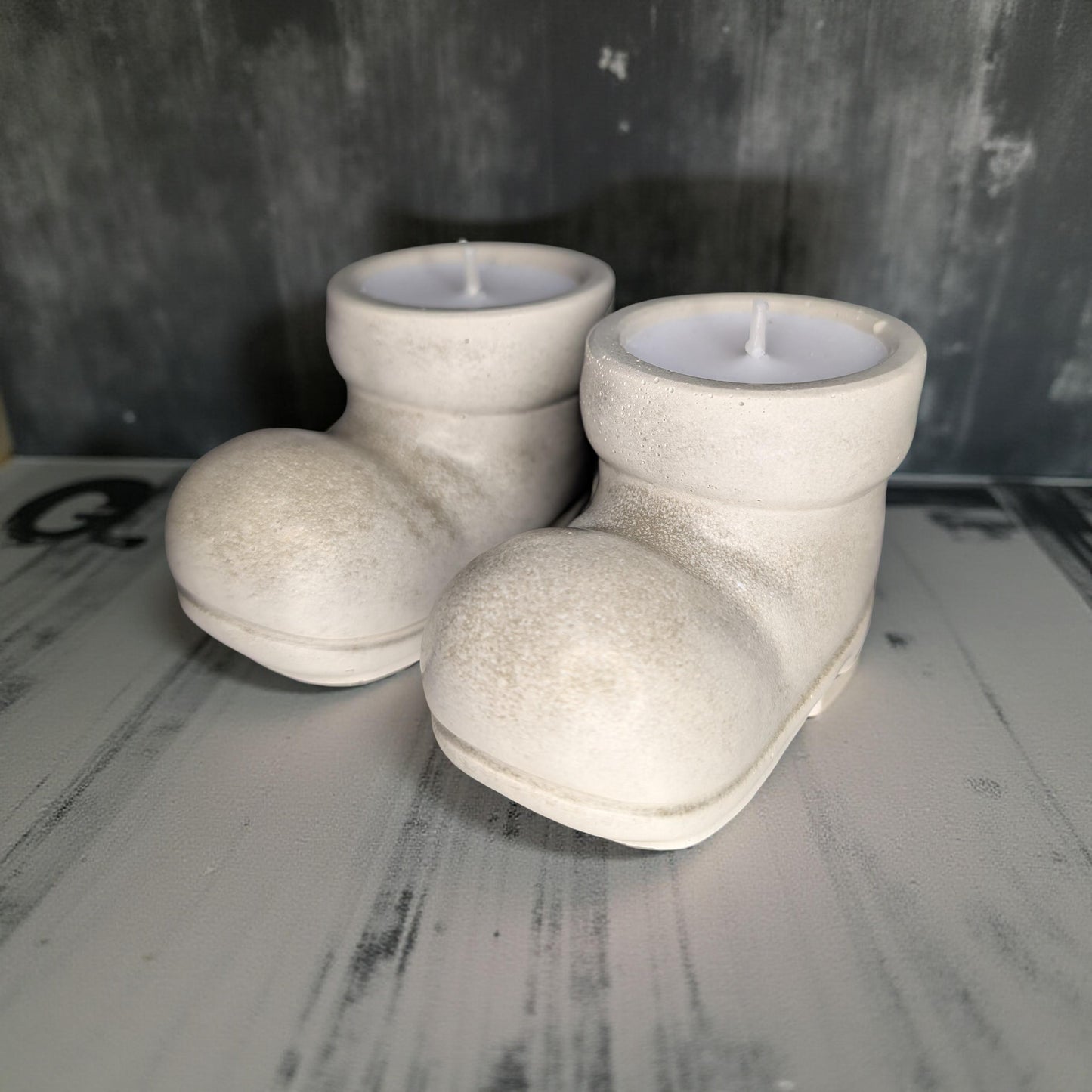 Concrete Santa Boot Tea Light Candle Holders (Set of 2) | Christmas Candle Holders | Unique Holiday Decor | Handmade Natural Concrete