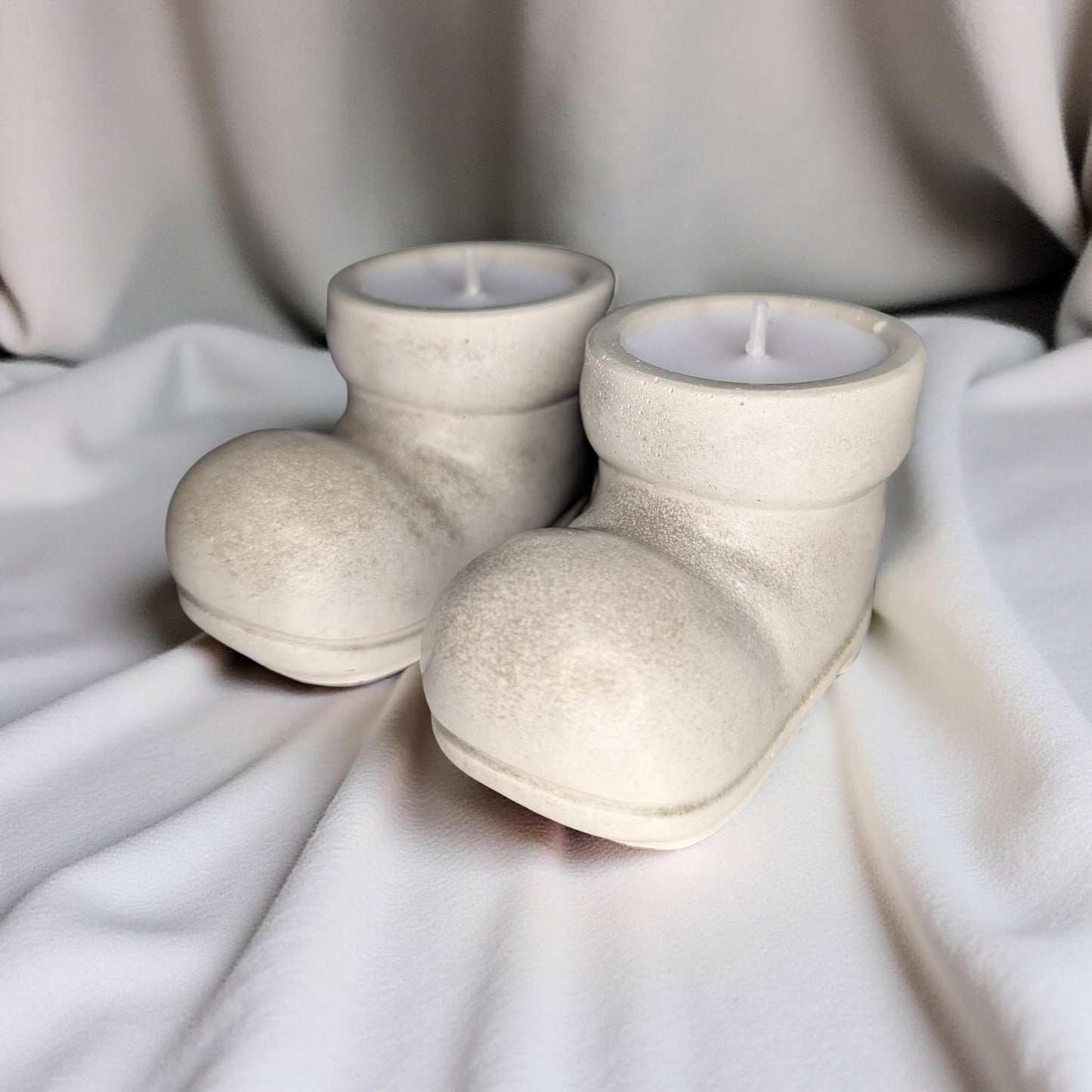 Concrete Santa Boot Tea Light Candle Holders (Set of 2) | Christmas Candle Holders | Unique Holiday Decor | Handmade Natural Concrete