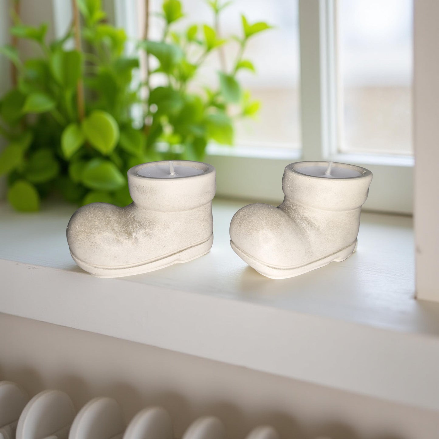Concrete Santa Boot Tea Light Candle Holders (Set of 2) | Christmas Candle Holders | Unique Holiday Decor | Handmade Natural Concrete