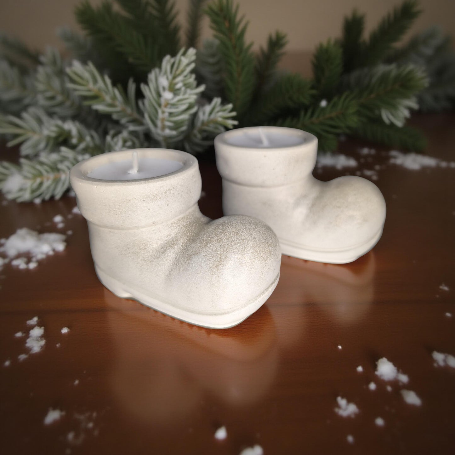 Concrete Santa Boot Tea Light Candle Holders (Set of 2) | Christmas Candle Holders | Unique Holiday Decor | Handmade Natural Concrete