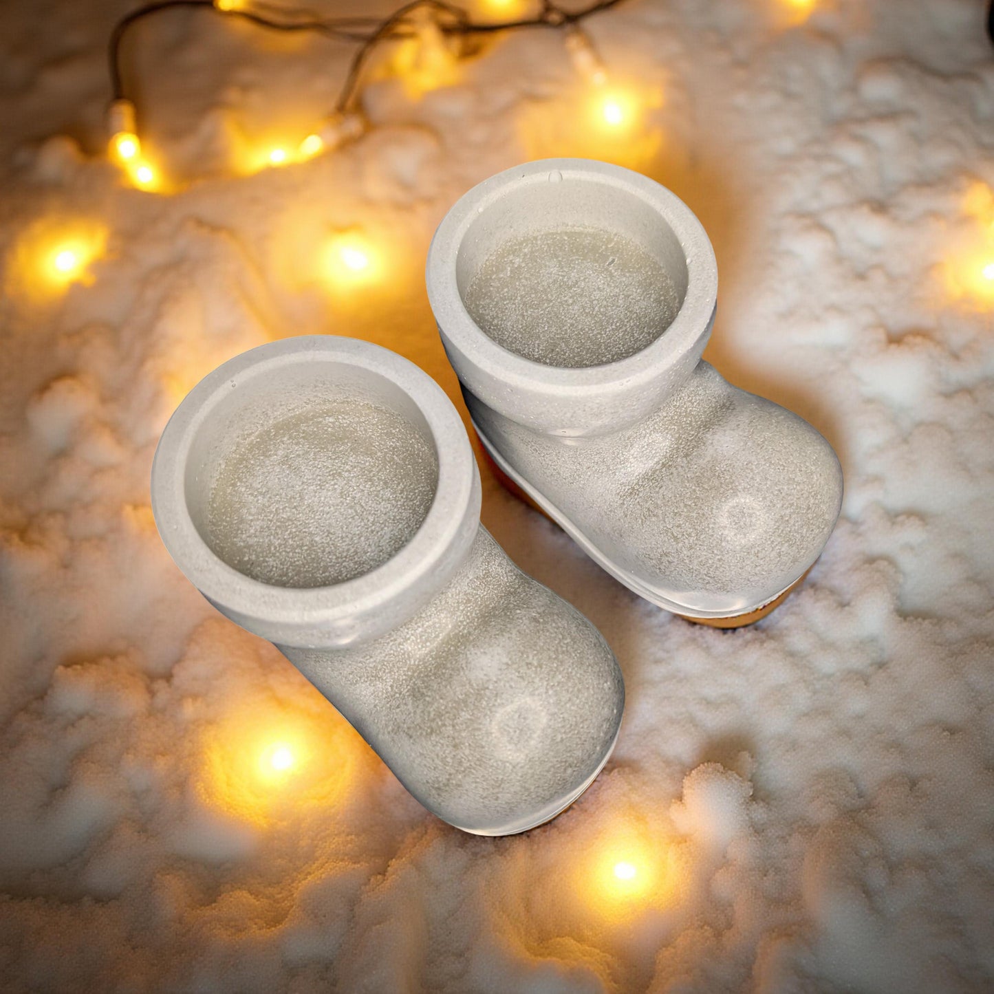 Concrete Santa Boot Tea Light Candle Holders (Set of 2) | Christmas Candle Holders | Unique Holiday Decor | Handmade Natural Concrete