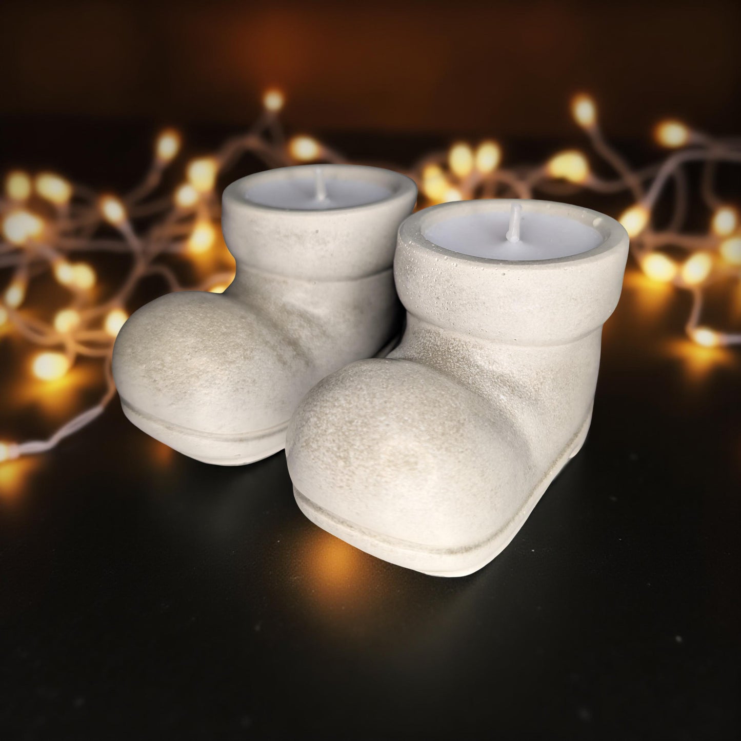 Concrete Santa Boot Tea Light Candle Holders (Set of 2) | Christmas Candle Holders | Unique Holiday Decor | Handmade Natural Concrete