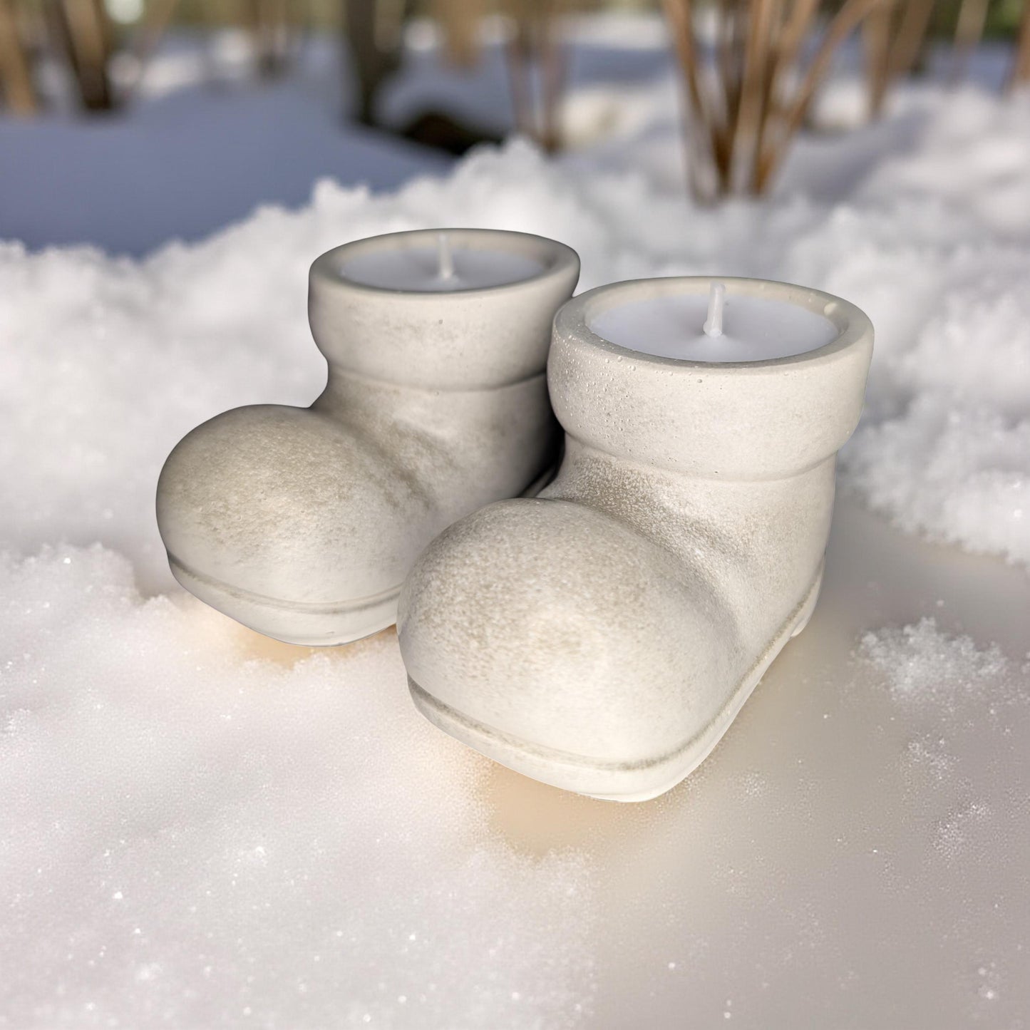 Concrete Santa Boot Tea Light Candle Holders (Set of 2) | Christmas Candle Holders | Unique Holiday Decor | Handmade Natural Concrete