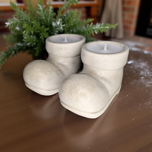 Concrete Santa Boot Tea Light Candle Holders (Set of 2) | Christmas Candle Holders | Unique Holiday Decor | Handmade Natural Concrete