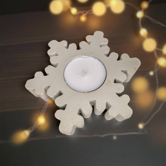 Concrete Snowflake Tea Light Candle Holders – Winter Holiday Table Décor – Minimalist Christmas Candle – Includes Tea Lights