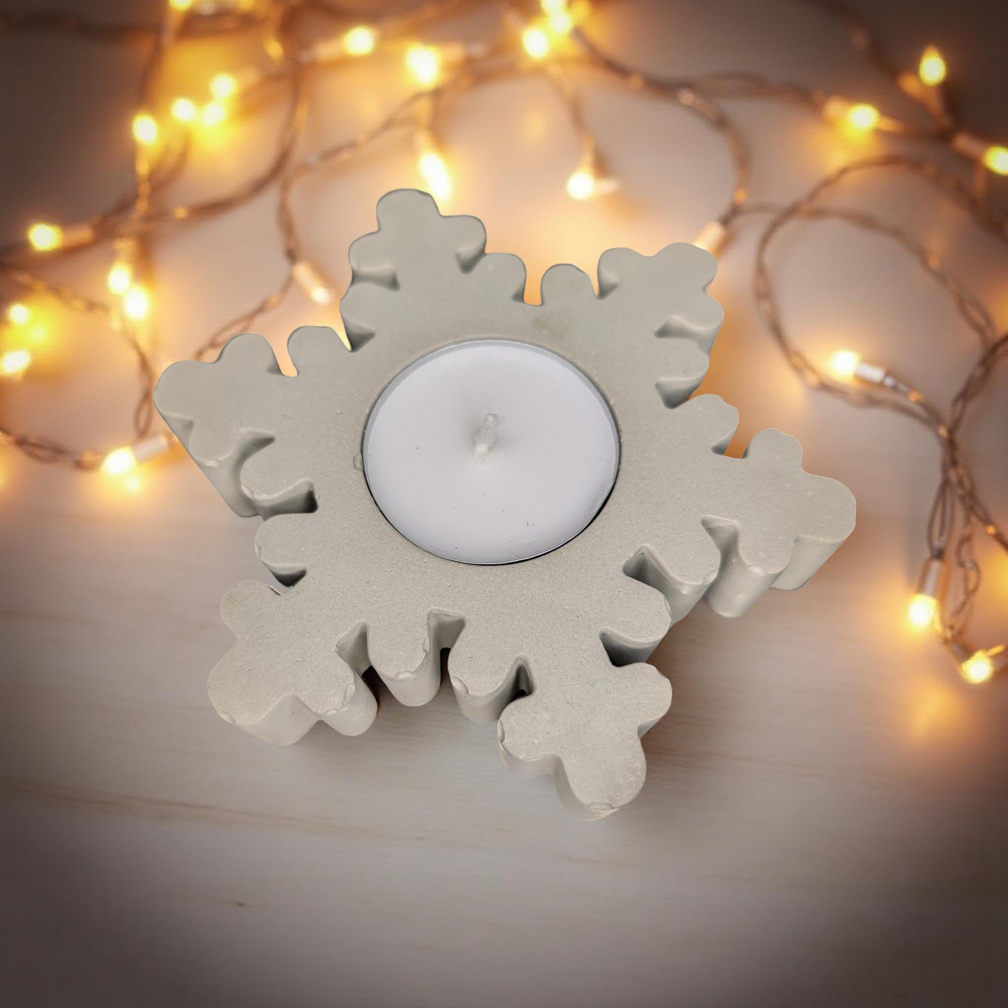 Concrete Snowflake Tea Light Candle Holders – Winter Holiday Table Décor – Minimalist Christmas Candle – Includes Tea Lights
