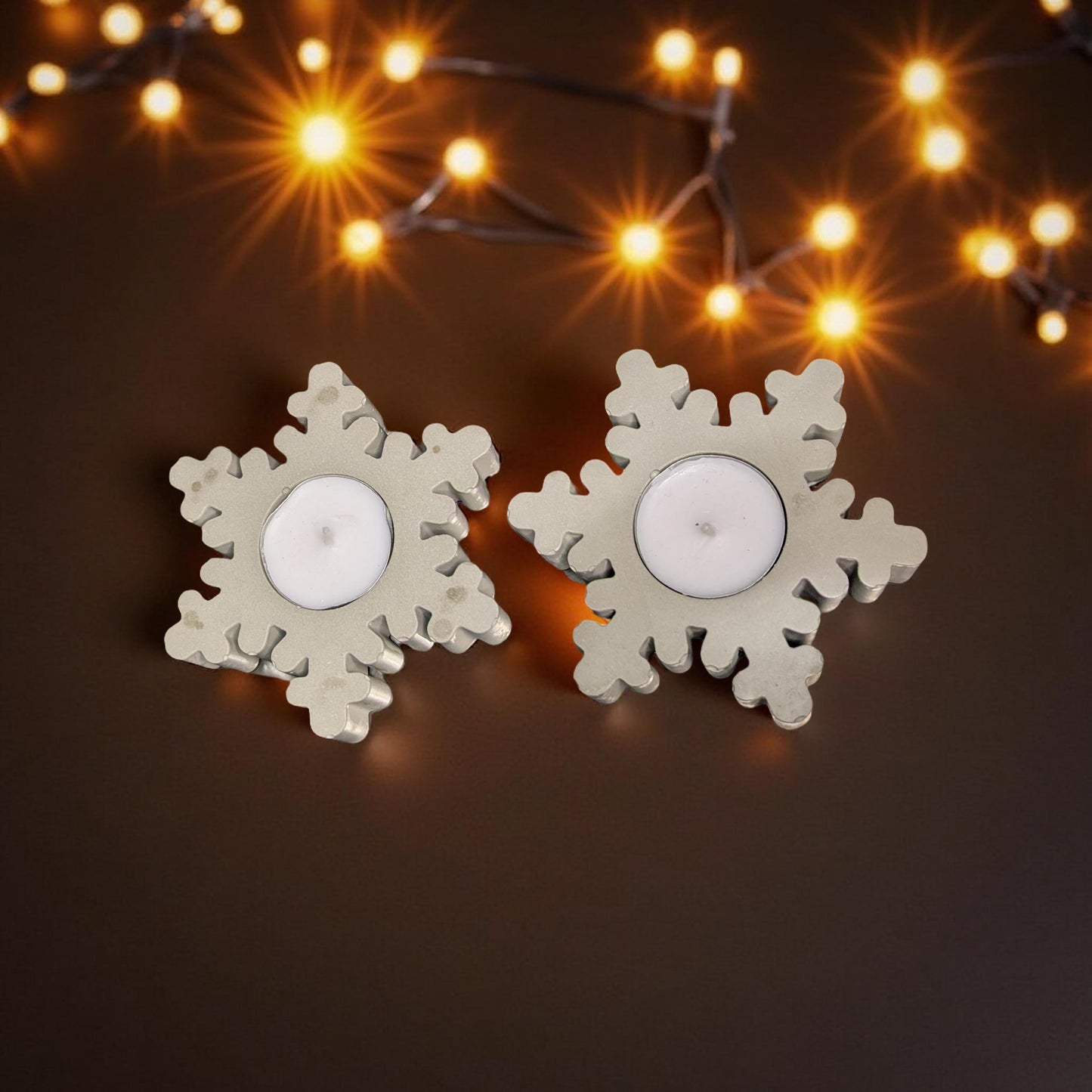 Concrete Snowflake Tea Light Candle Holders – Winter Holiday Table Décor – Minimalist Christmas Candle – Includes Tea Lights