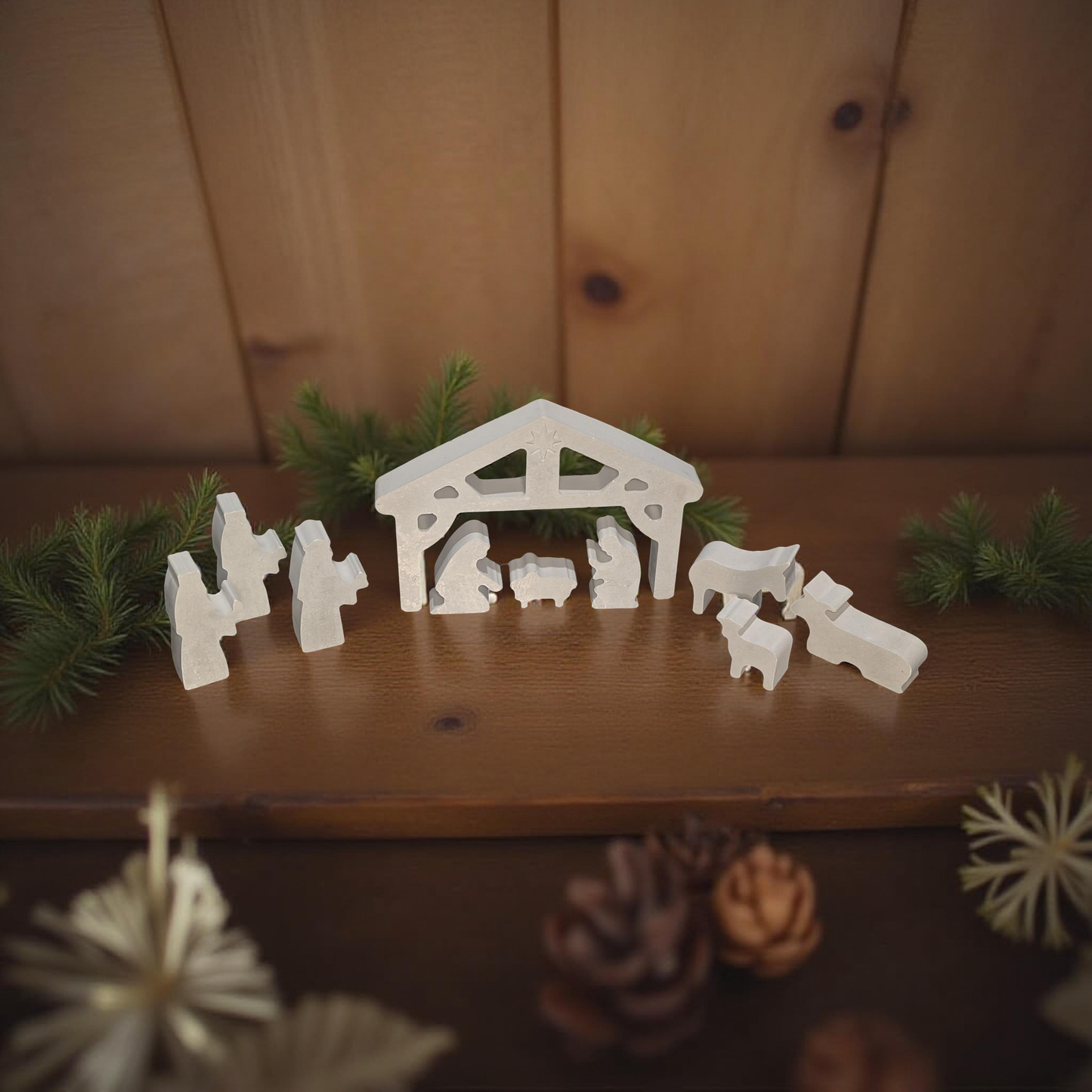 Minimalist Concrete Nativity Set | Modern 9-Piece Christmas Scene | Handmade Natural Concrete Holiday Décor | Neutral Manger Display