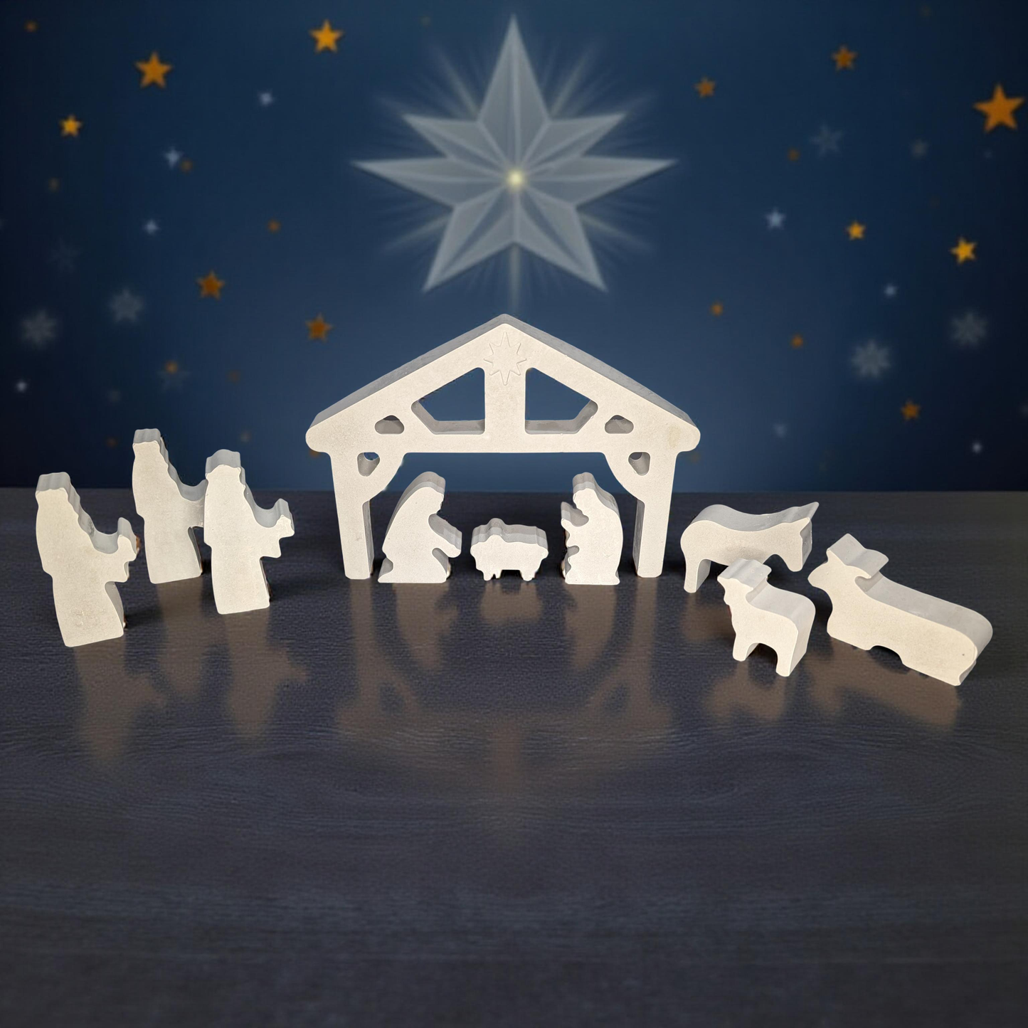 Minimalist Concrete Nativity Set | Modern 9-Piece Christmas Scene | Handmade Natural Concrete Holiday Décor | Neutral Manger Display