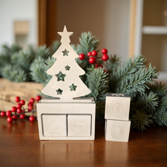 Handmade Concrete Christmas Countdown | Modern Advent Calendar | Paintable Holiday Decor | Minimalist Christmas Tree Block Set