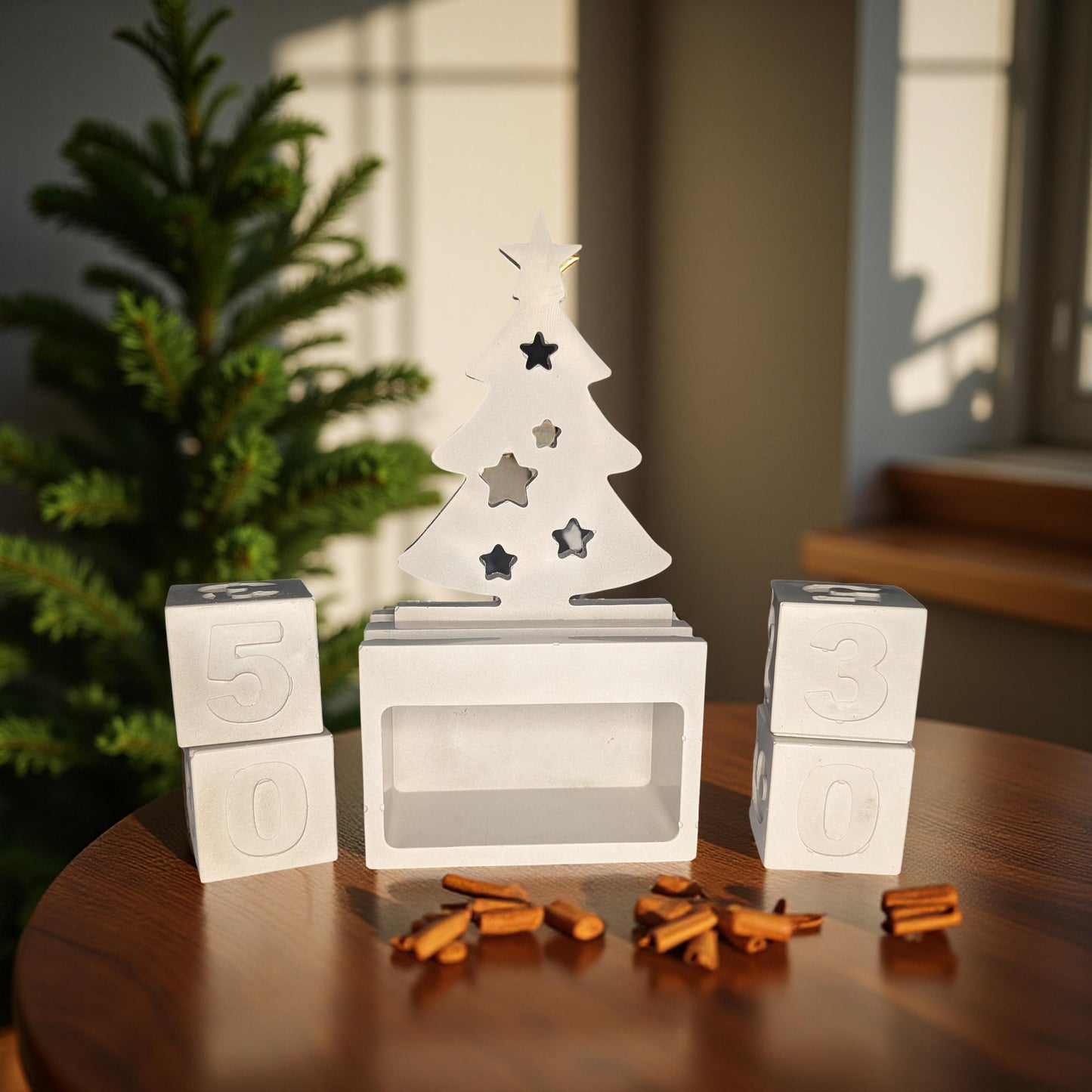 Handmade Concrete Christmas Countdown | Modern Advent Calendar | Paintable Holiday Decor | Minimalist Christmas Tree Block Set