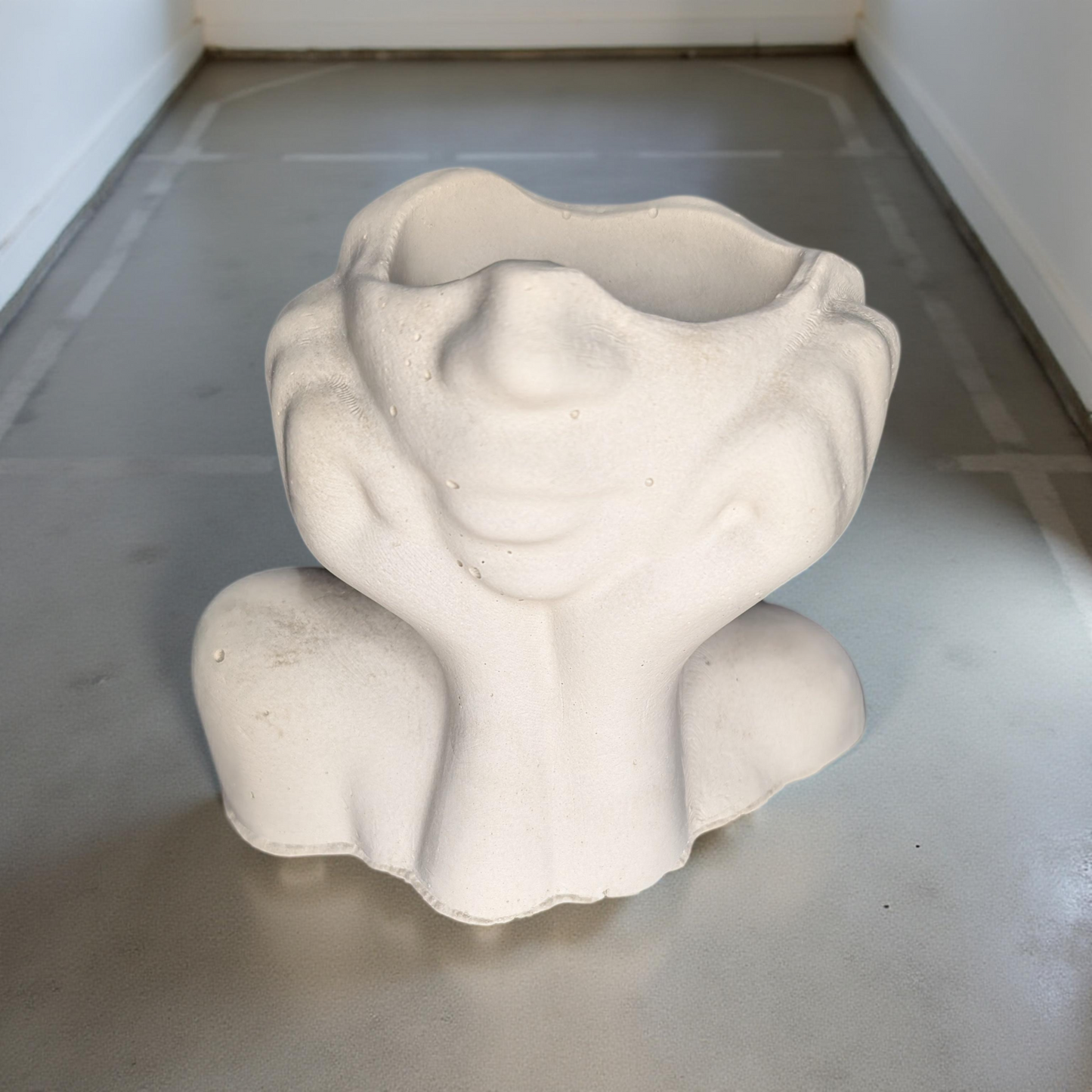 Abstract Face Concrete Head Planter / Sculptural Vase — Modern Minimalist Artistic Home Décor