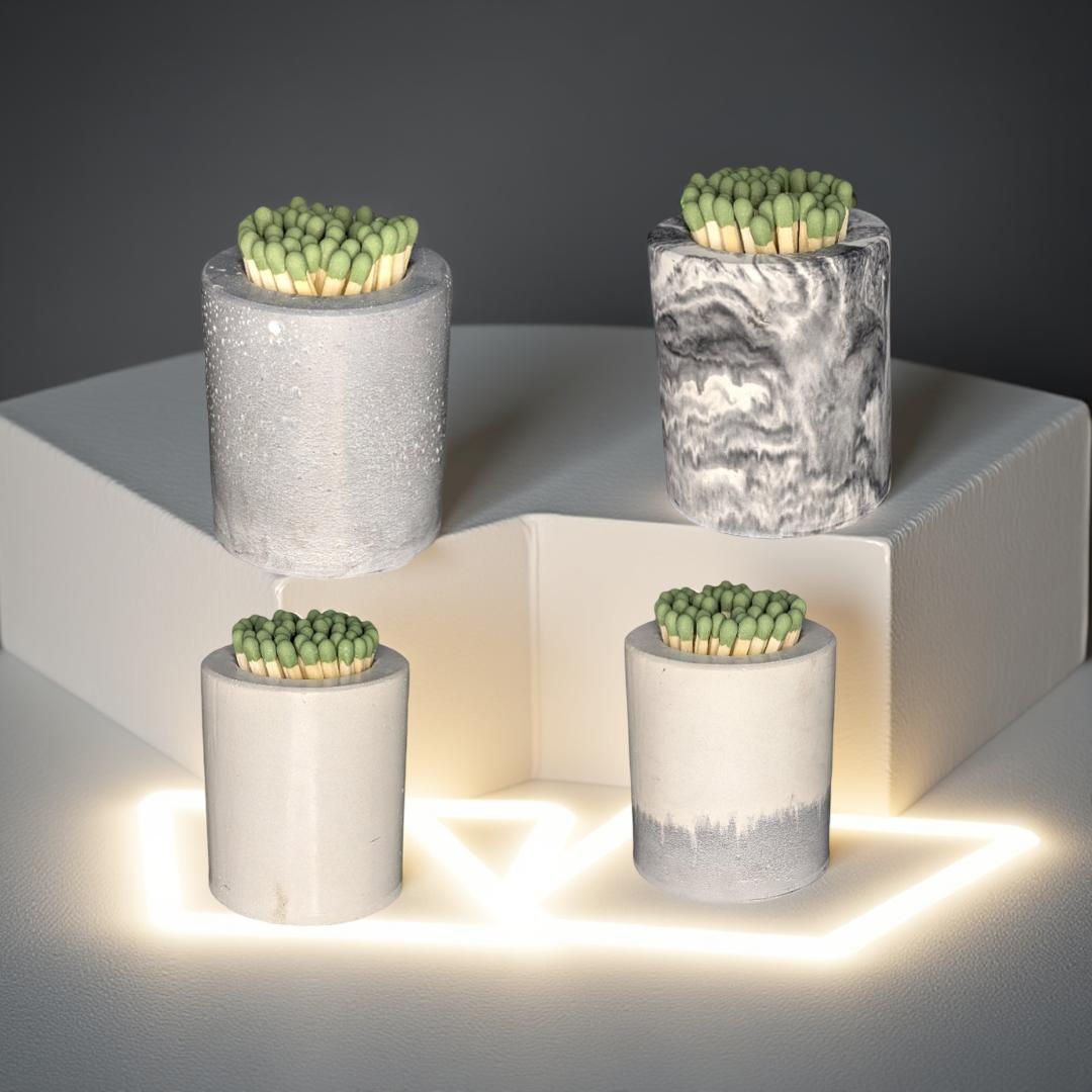 Striking Style: Handmade Concrete Match Jars with Striker – The Perfect Gift or Home Accent