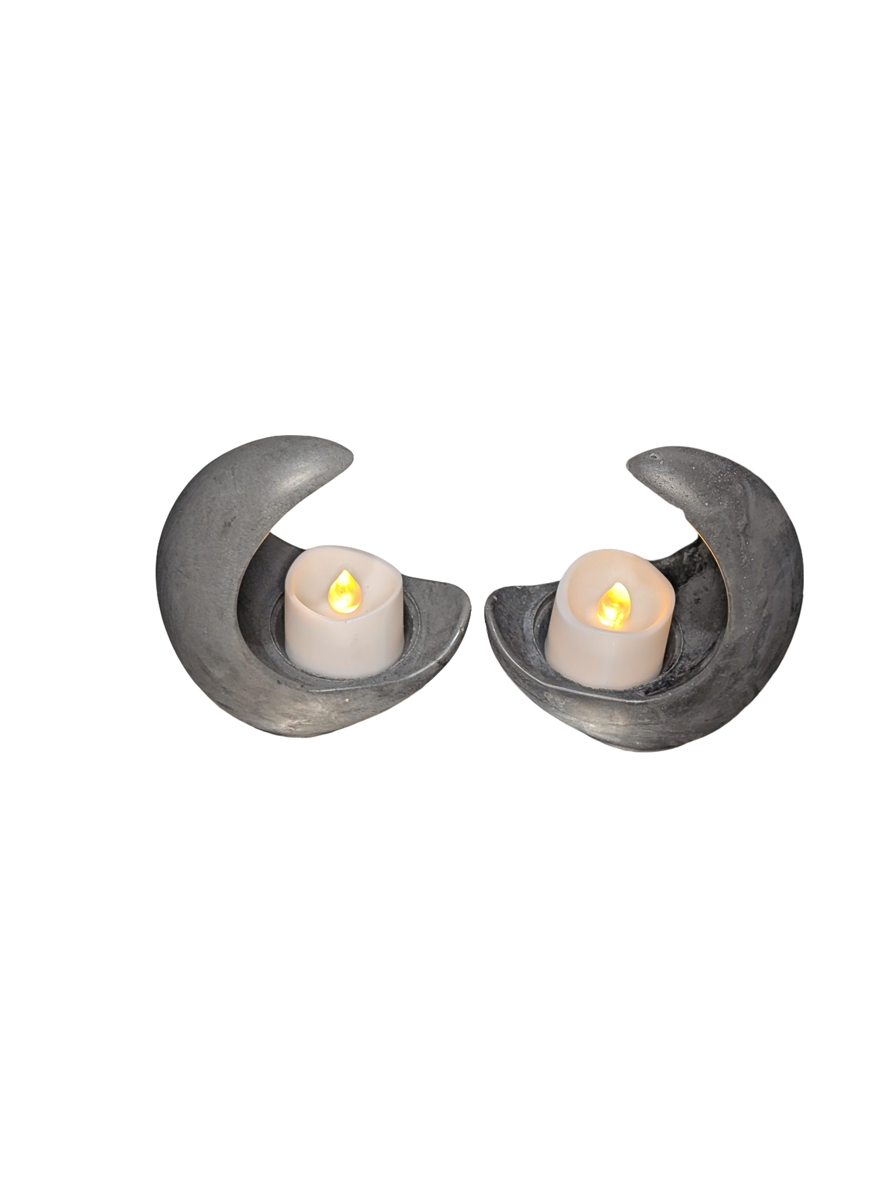 Concrete Crescent Moon Tea Light Holder Set of 2 - Minimalist Modern Candle Holder, Celestial Home Decor, Marble or Natural Gray Accent