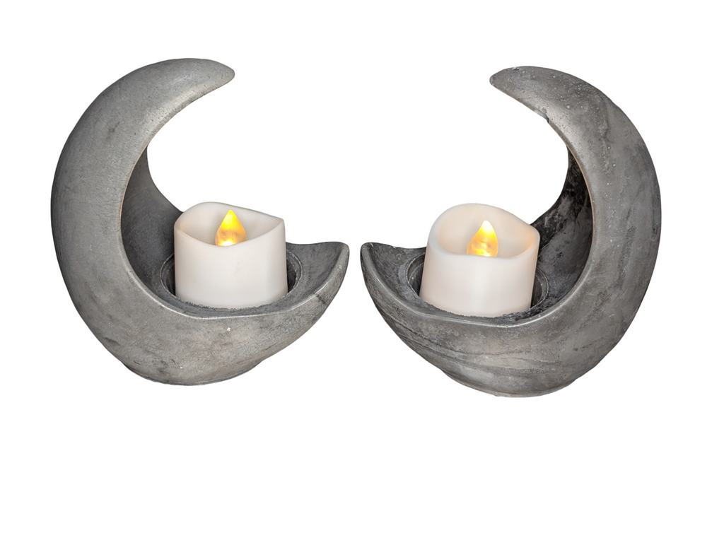 Concrete Crescent Moon Tea Light Holder Set of 2 - Minimalist Modern Candle Holder, Celestial Home Decor, Marble or Natural Gray Accent