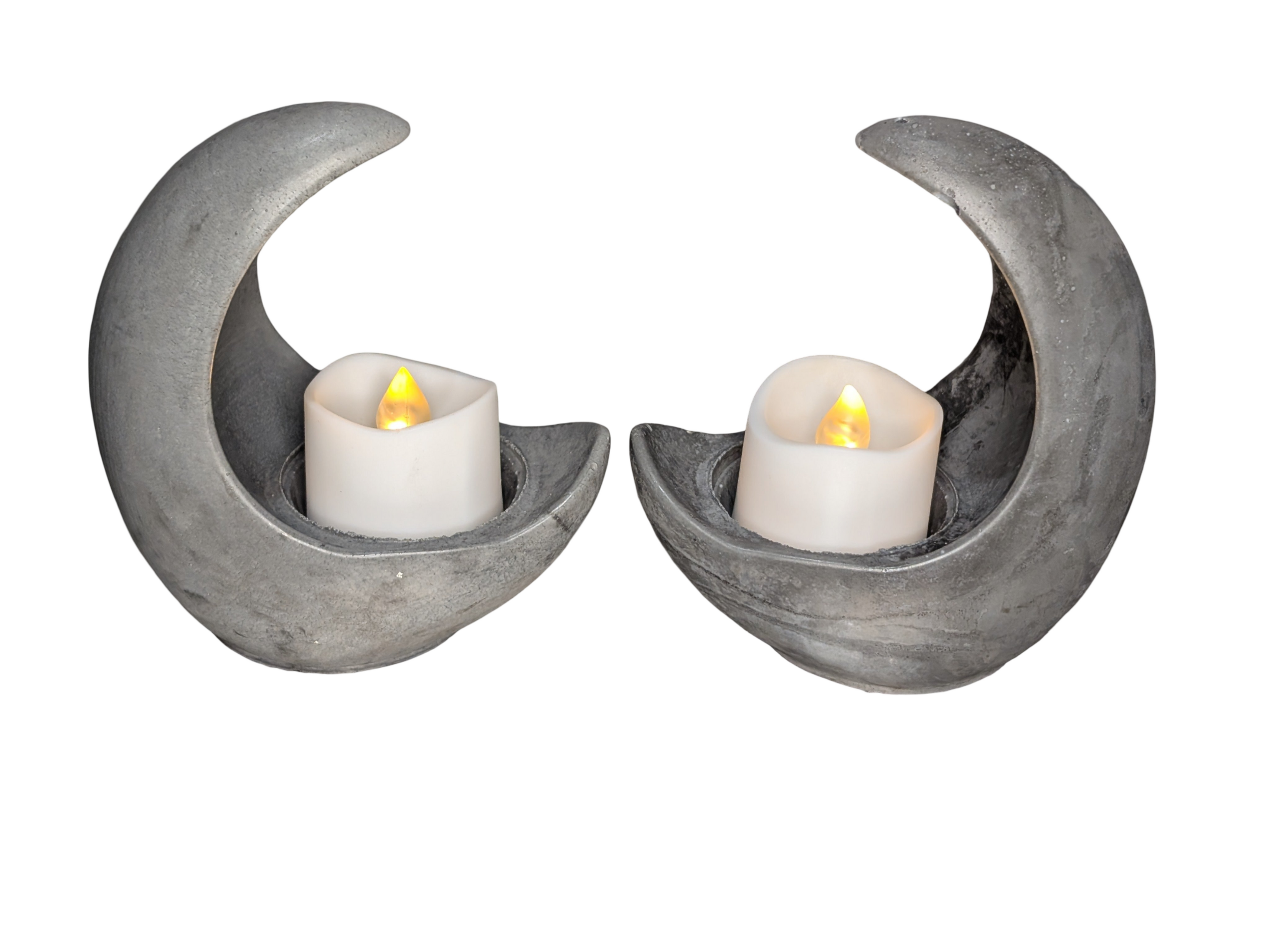 Concrete Crescent Moon Tea Light Holder Set of 2 - Minimalist Modern Candle Holder, Celestial Home Decor, Marble or Natural Gray Accent