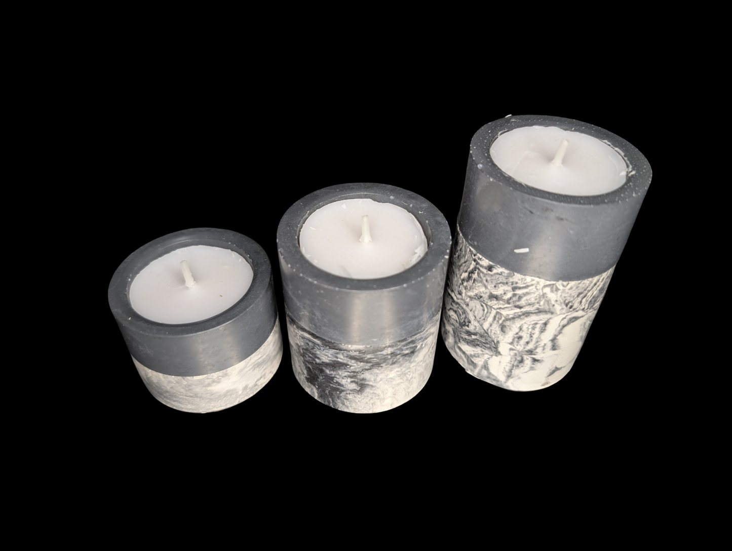Set of 3 Concrete Tea Light Candle Holders – Gray & Marble Half Design | Modern Minimalist Home Decor | Handmade Cement Candle Set