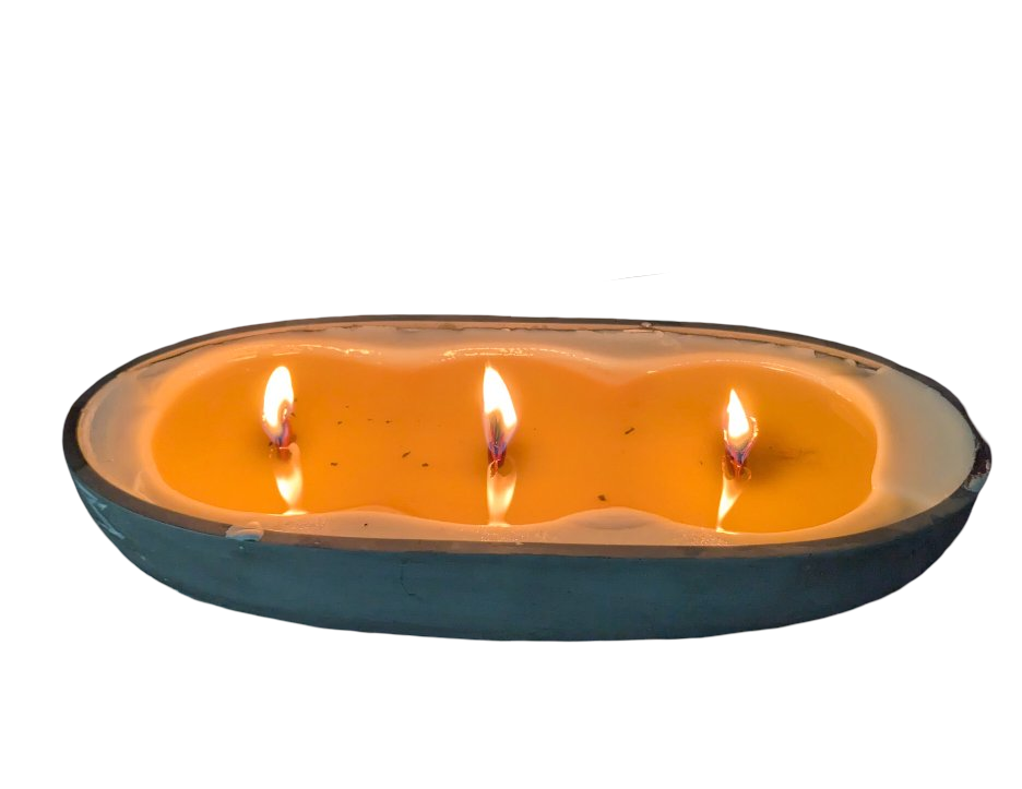 Handmade Oval Concrete Bowl Candle – 3 Wick Soy Candle or Decorative Vessel