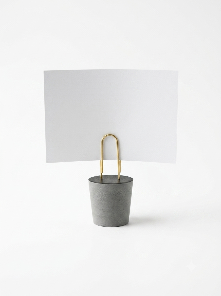 Concrete Photo Holder with Gold Paper Clip, Modern Table Number Holder, Minimalist Desk Card Stand, Wedding Sign & Place Card Display