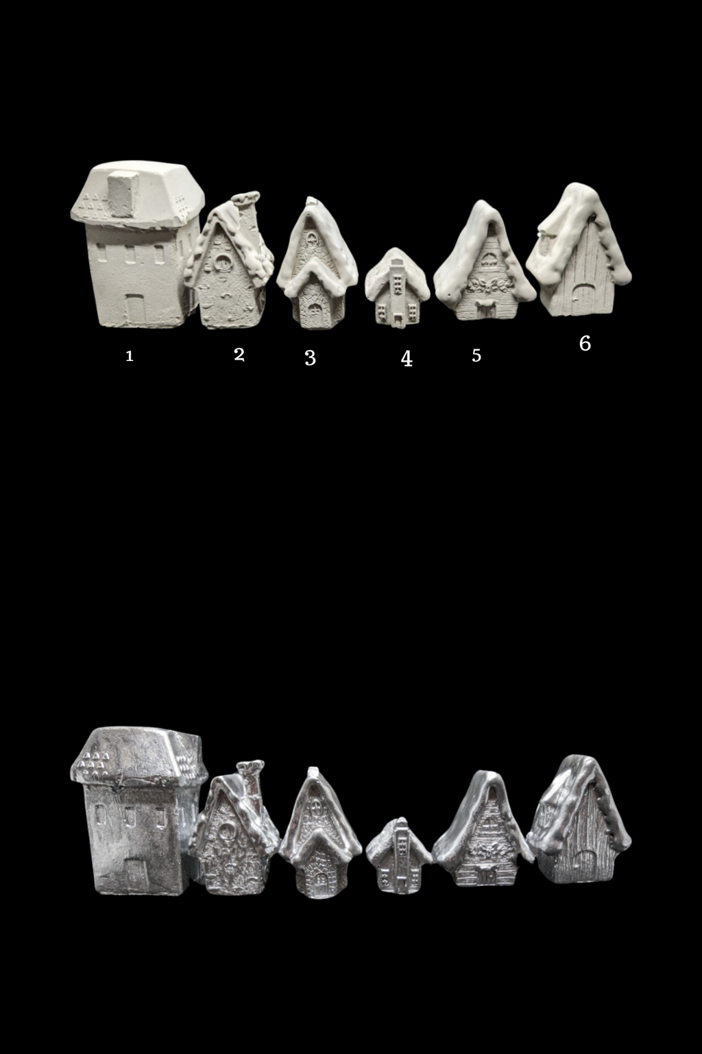 Mini Concrete Christmas Village, Set of 6 Miniature Houses, Natural Concrete Paintable DIY Kit, Silver Village Decor, Mantel Holiday Display
