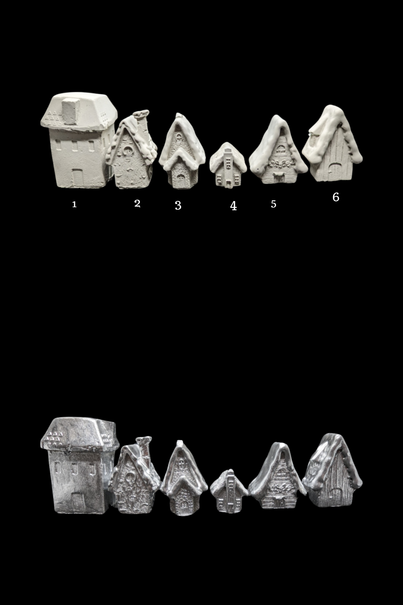 Mini Concrete Christmas Village, Set of 6 Miniature Houses, Natural Concrete Paintable DIY Kit, Silver Village Decor, Mantel Holiday Display