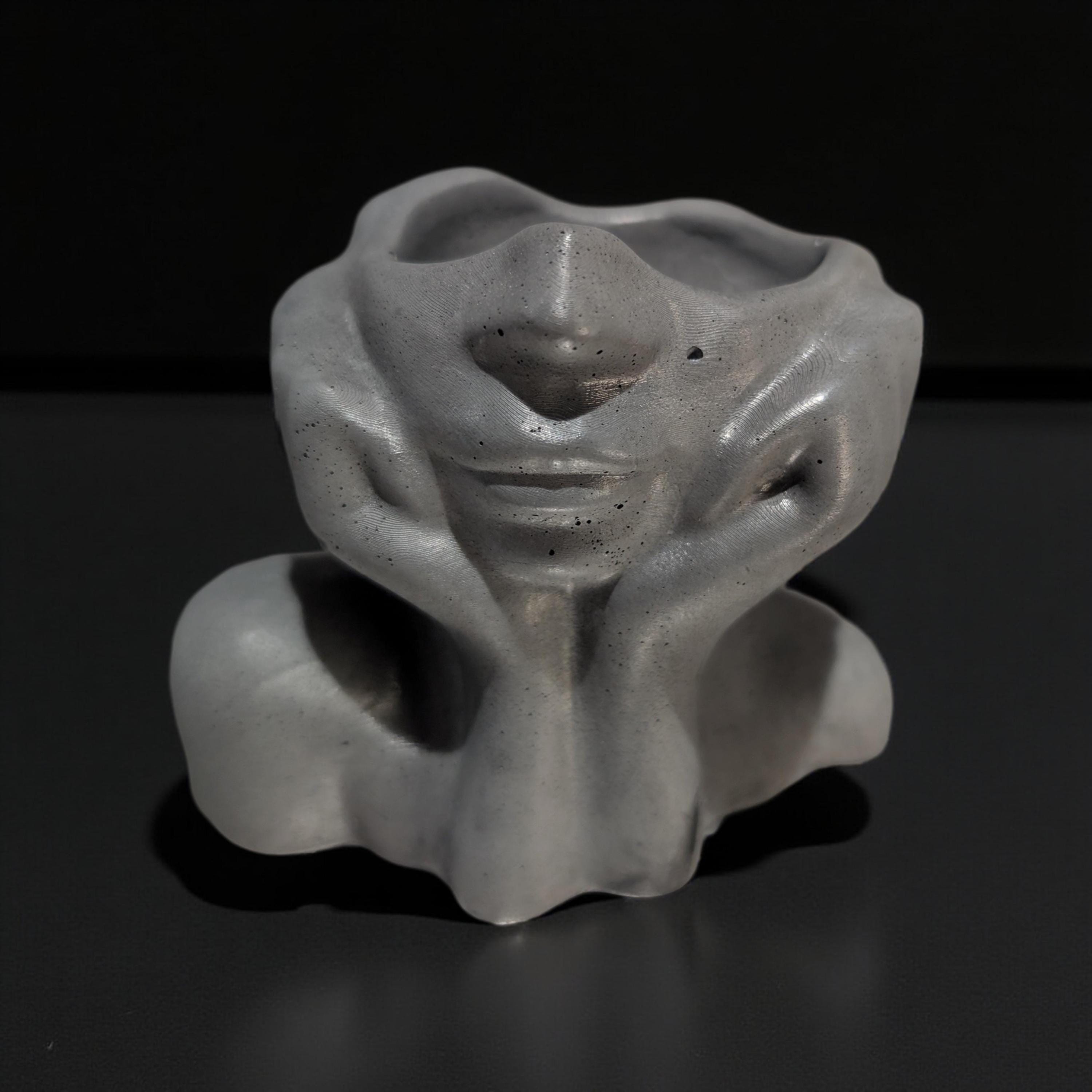 Abstract Face Concrete Head Planter / Sculptural Vase — Modern Minimalist Artistic Home Décor