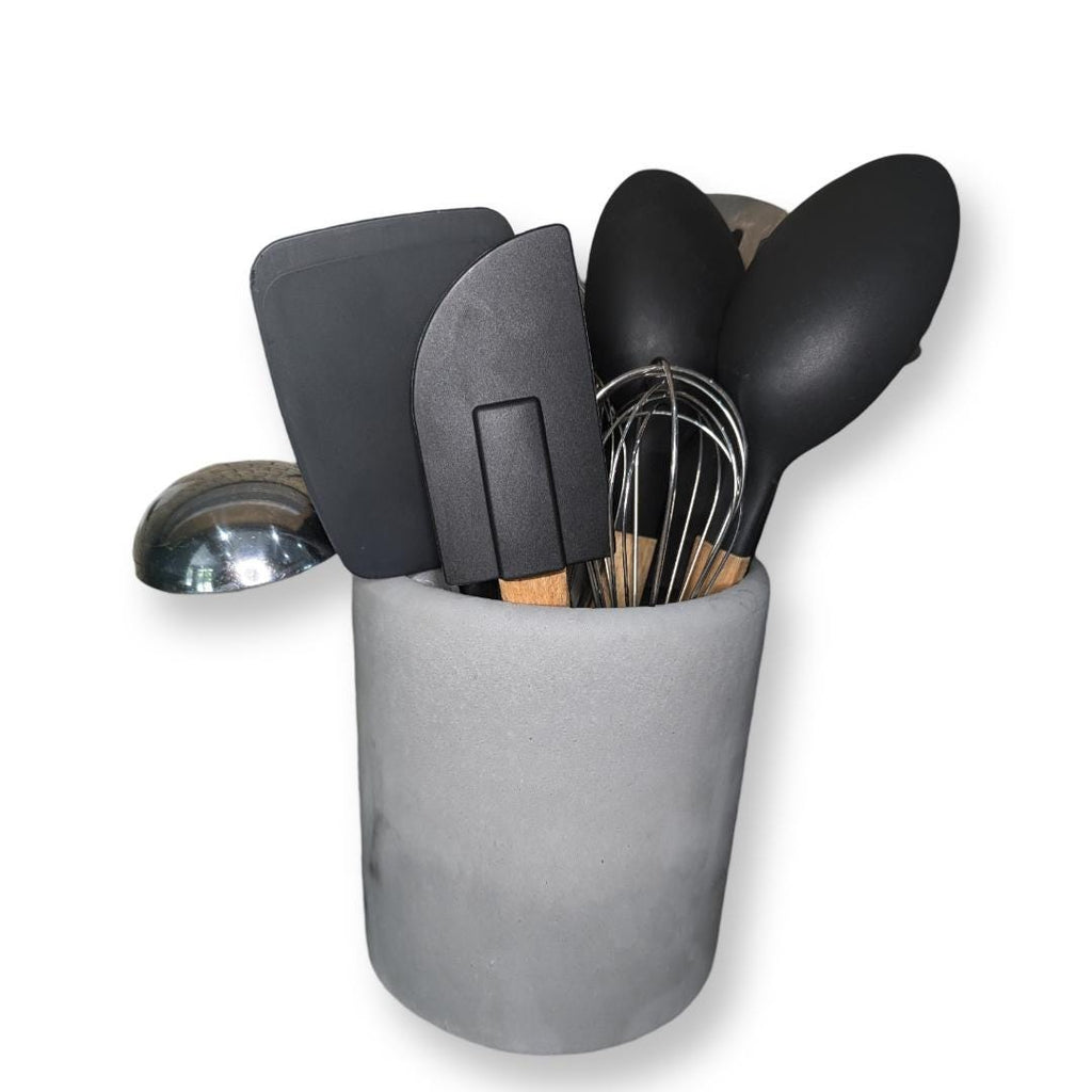 Gray Concrete Utensil Holder – Modern, Minimalist Kitchen Organization