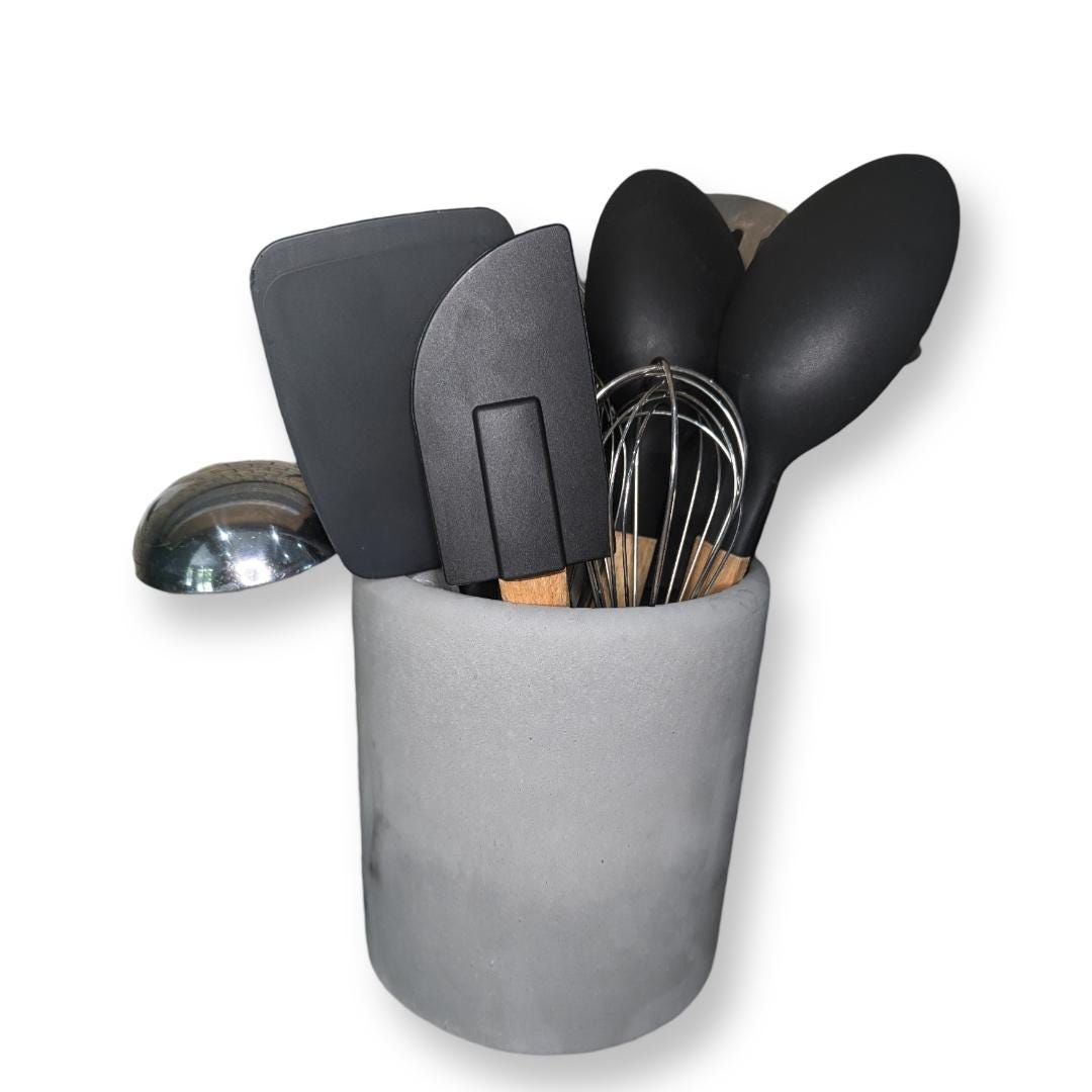 Gray Concrete Utensil Holder – Modern, Minimalist Kitchen Organization