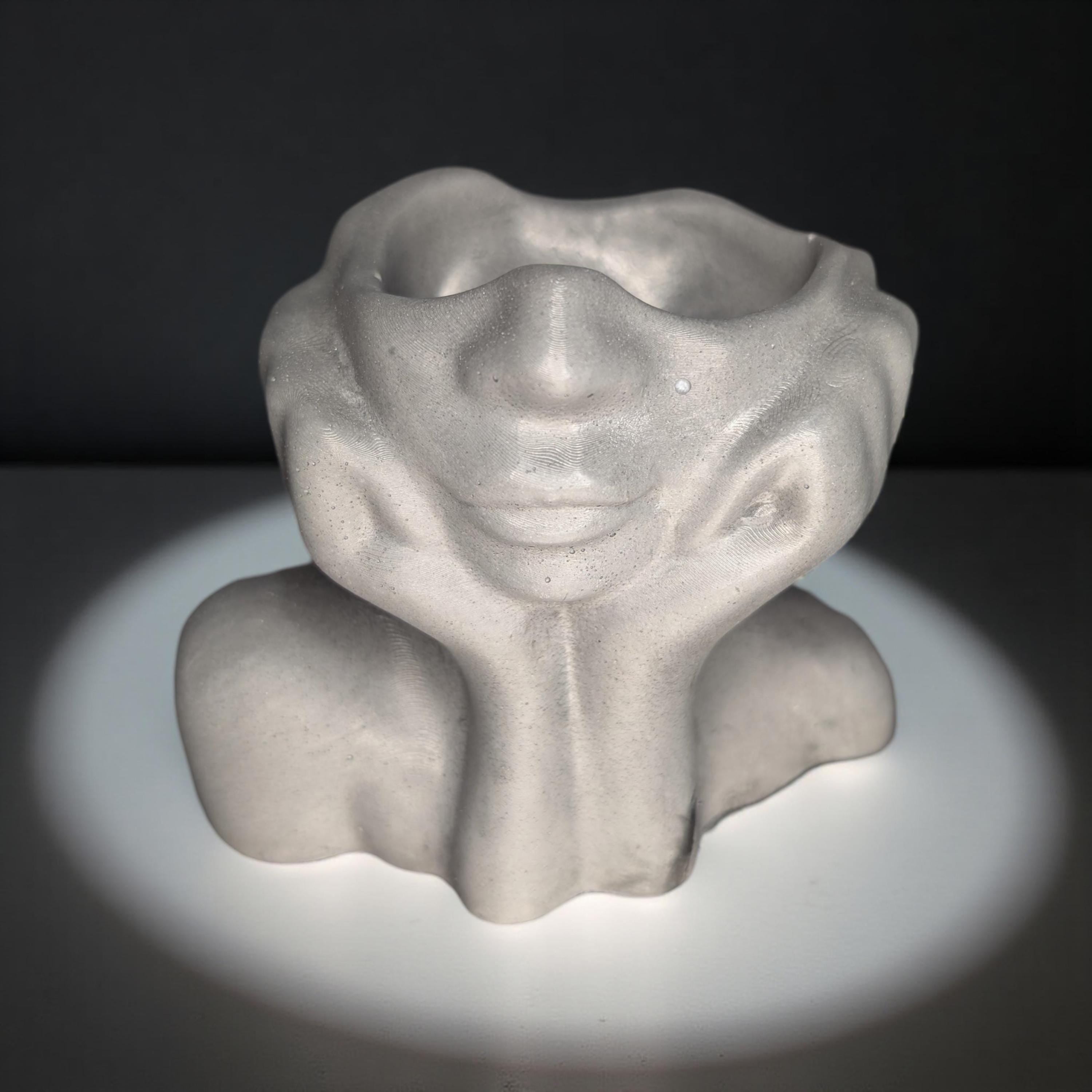 Abstract Face Concrete Head Planter / Sculptural Vase — Modern Minimalist Artistic Home Décor