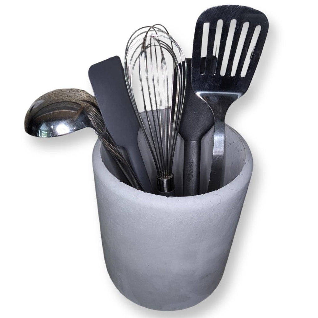 Gray Concrete Utensil Holder – Modern, Minimalist Kitchen Organization