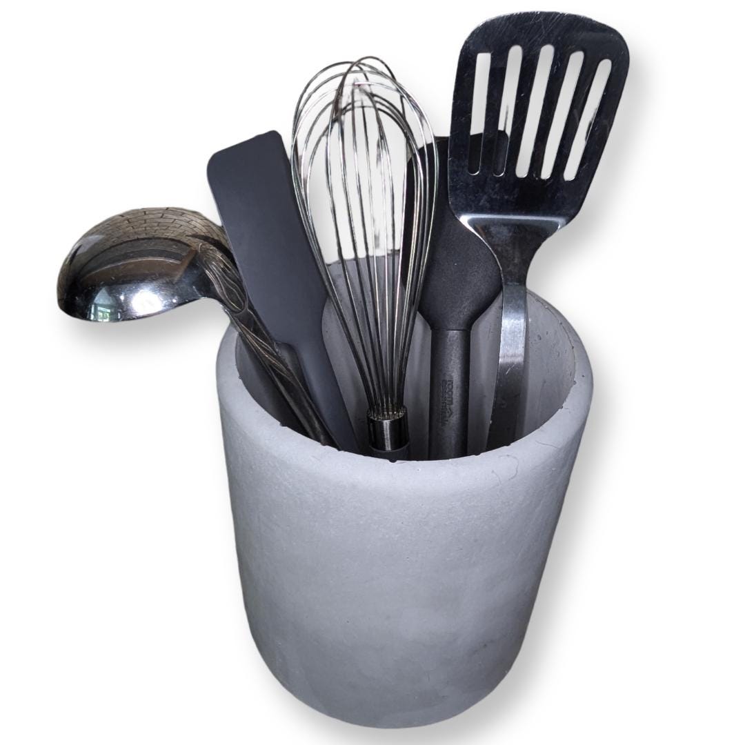 Gray Concrete Utensil Holder – Modern, Minimalist Kitchen Organization