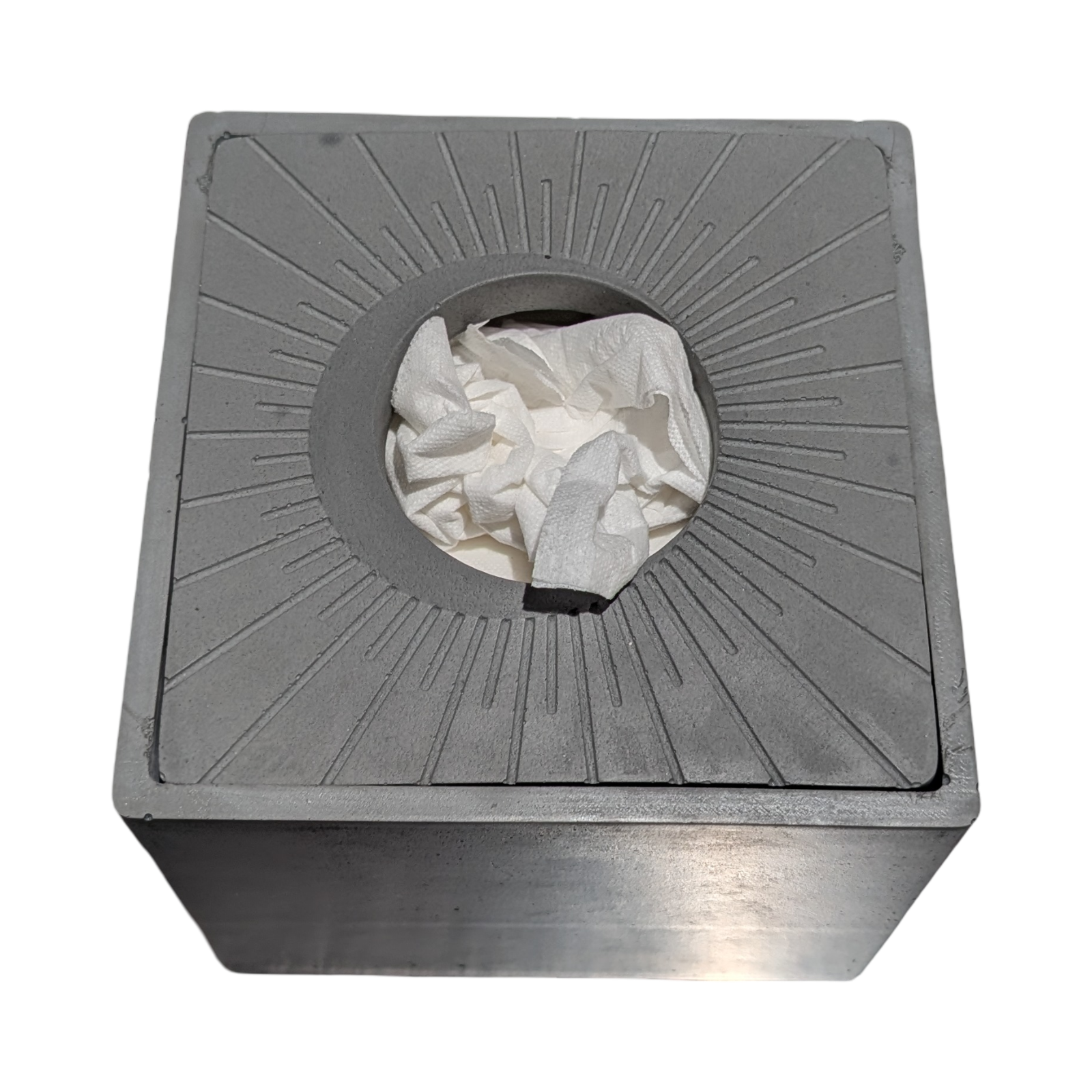 Modern Concrete Tissue Holder, Minimalist Square Sunburst Tissue Box with Lid, Industrial Bathroom Decor, Handcrafted Gray Concrete Container
