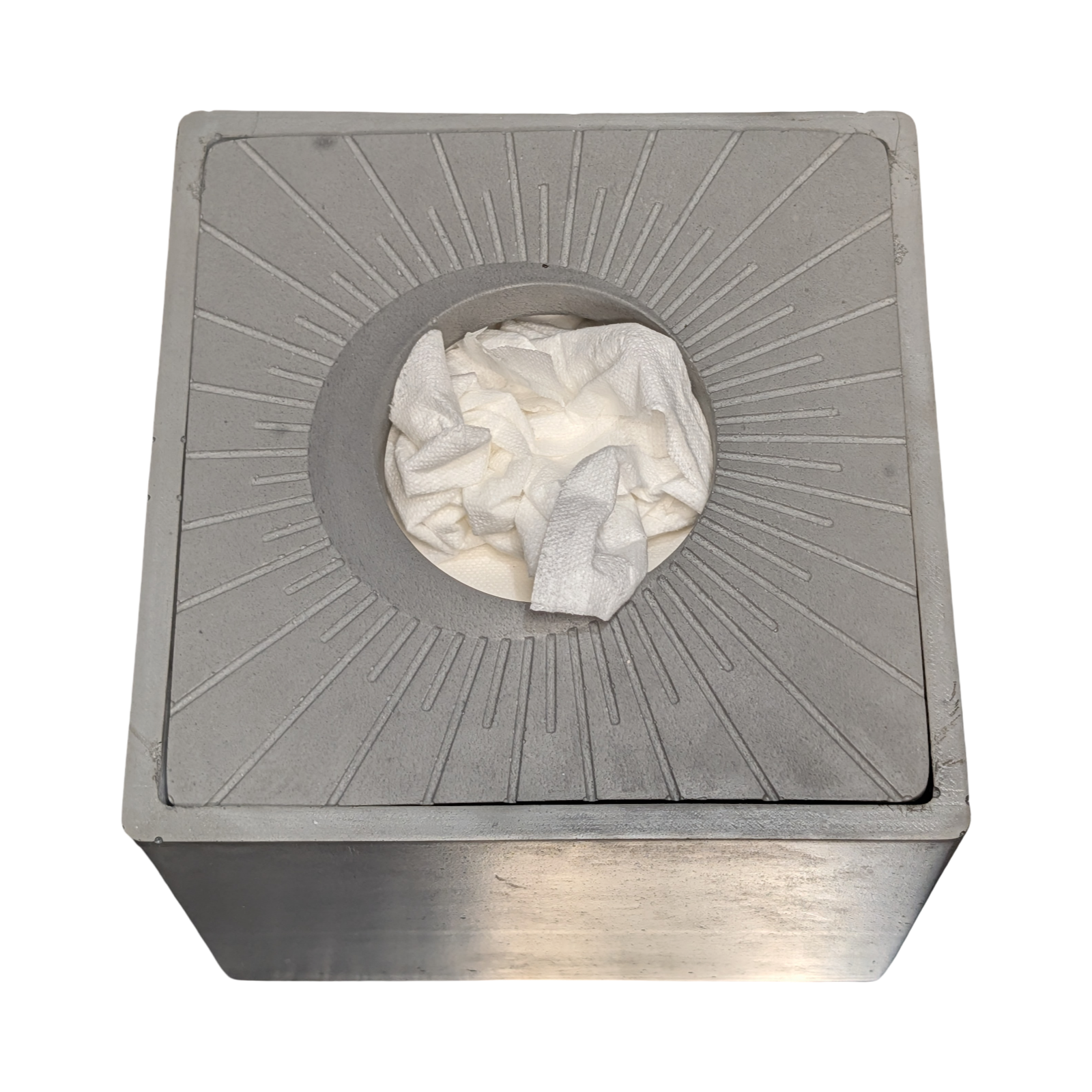 Modern Concrete Tissue Holder, Minimalist Square Sunburst Tissue Box with Lid, Industrial Bathroom Decor, Handcrafted Gray Concrete Container