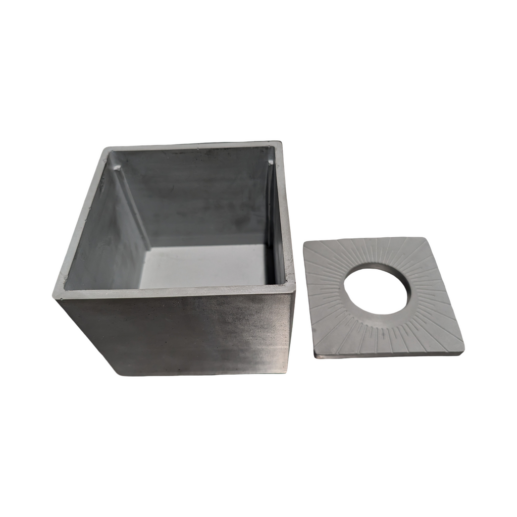 Modern Concrete Tissue Holder, Minimalist Square Sunburst Tissue Box with Lid, Industrial Bathroom Decor, Handcrafted Gray Concrete Container