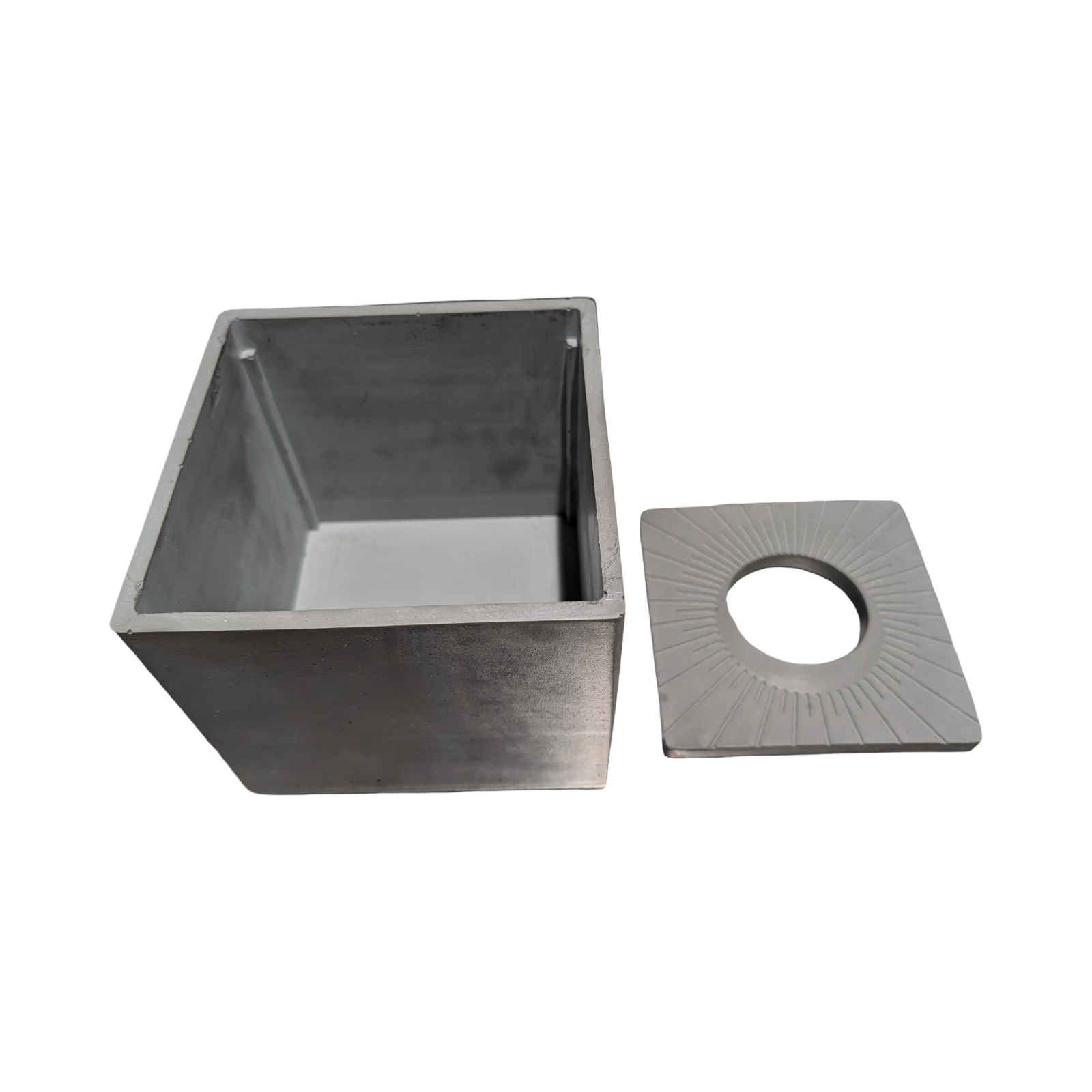 Modern Concrete Tissue Holder, Minimalist Square Sunburst Tissue Box with Lid, Industrial Bathroom Decor, Handcrafted Gray Concrete Container