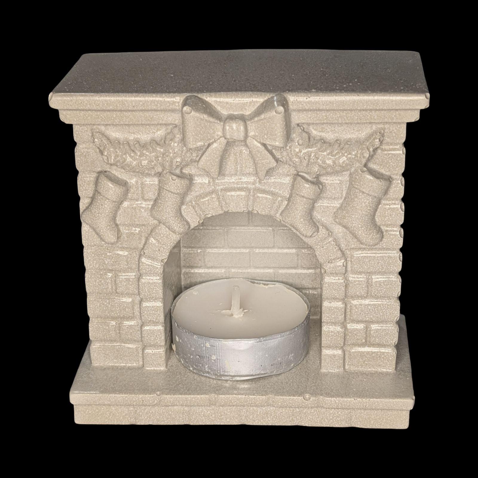 Mini Concrete Christmas Fireplace Candle Holder | Cute Holiday Mantle Decor, Tealight Burner & Tiered Tray Accent | Cozy Winter Home Decor