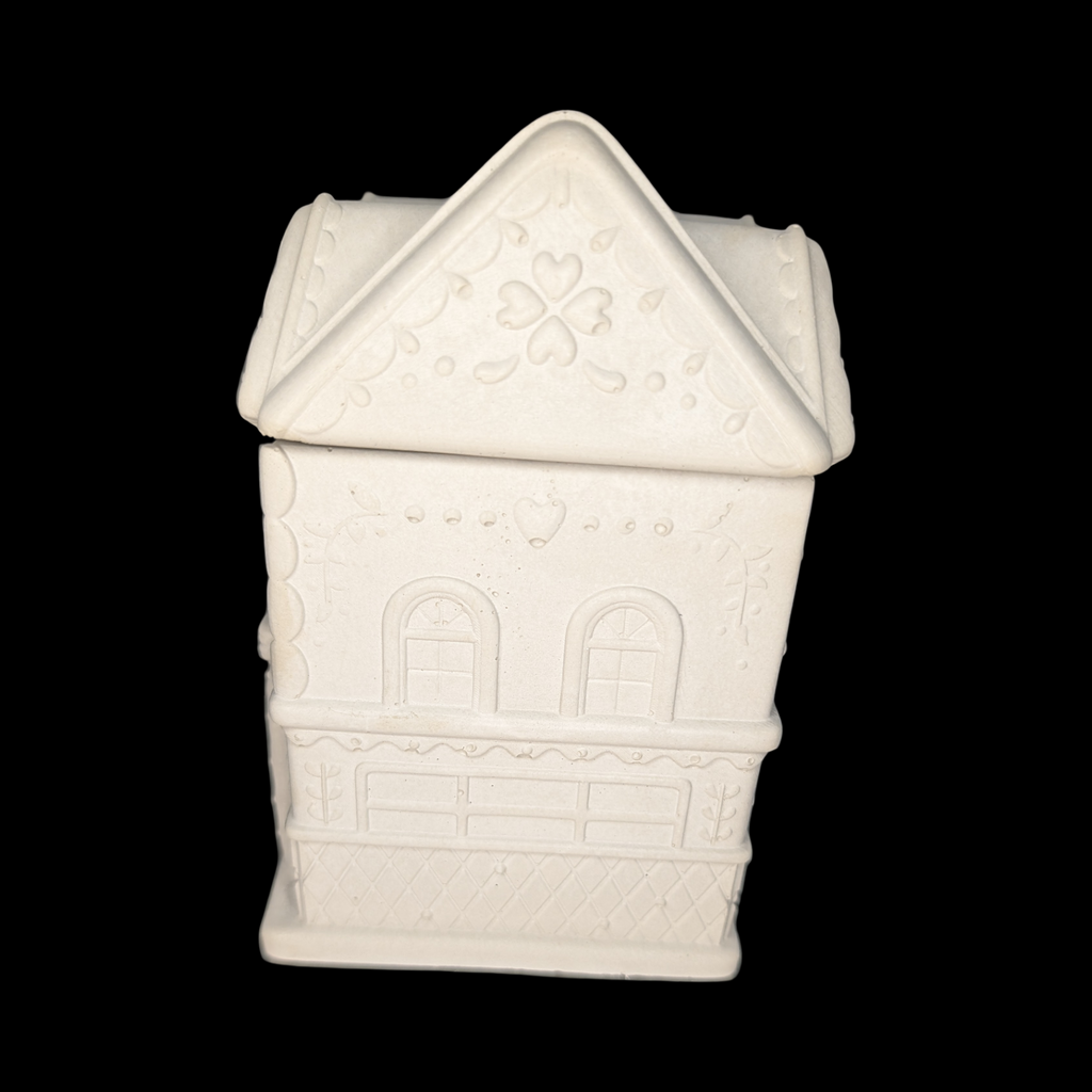 Concrete Gingerbread House Jar with Lid | Christmas Village Trinket Box & Candle Vessel | Holiday Mantle Decor | DIY Winter Craft Jar