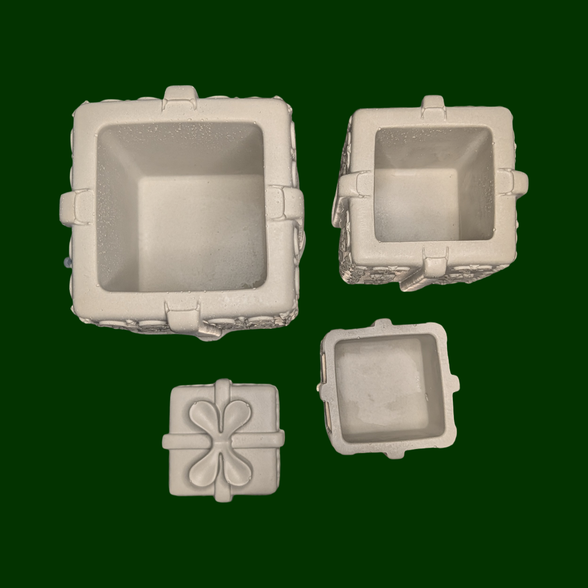 Concrete Stacked Present Tower Set (4-Piece) | Christmas Gift Box Candle Vessels | DIY Holiday Craft & Mantle Decor | Concrete Trinket Boxes