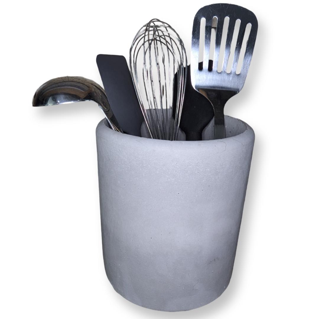 Gray Concrete Utensil Holder – Modern, Minimalist Kitchen Organization