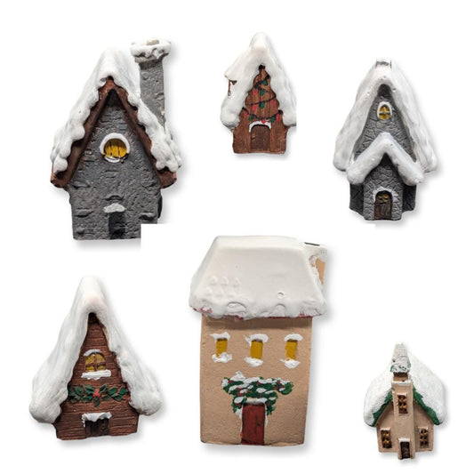 Very Unique Hand Painted Mini Concrete Christmas Village- Set Of 6