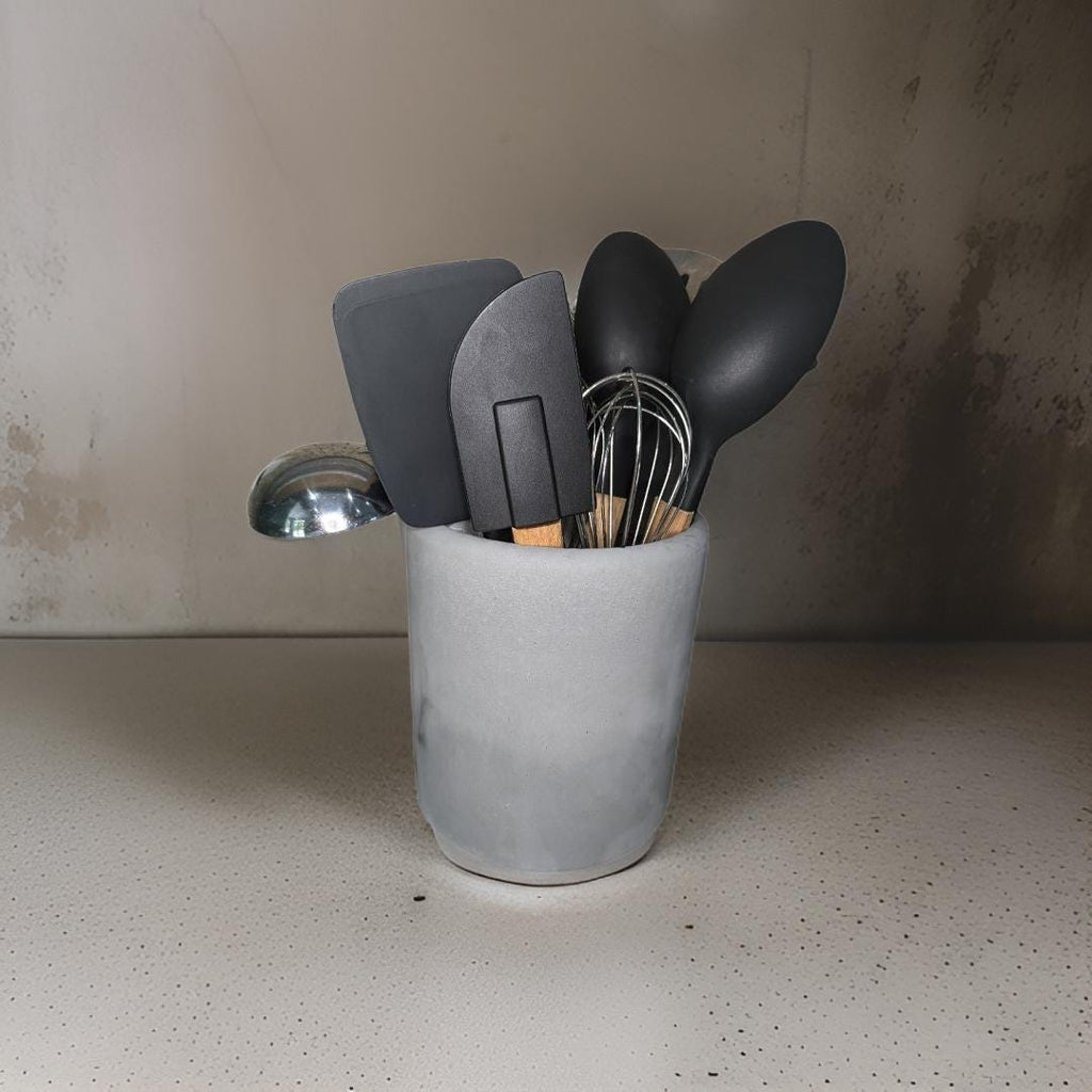 Gray Concrete Utensil Holder – Modern, Minimalist Kitchen Organization