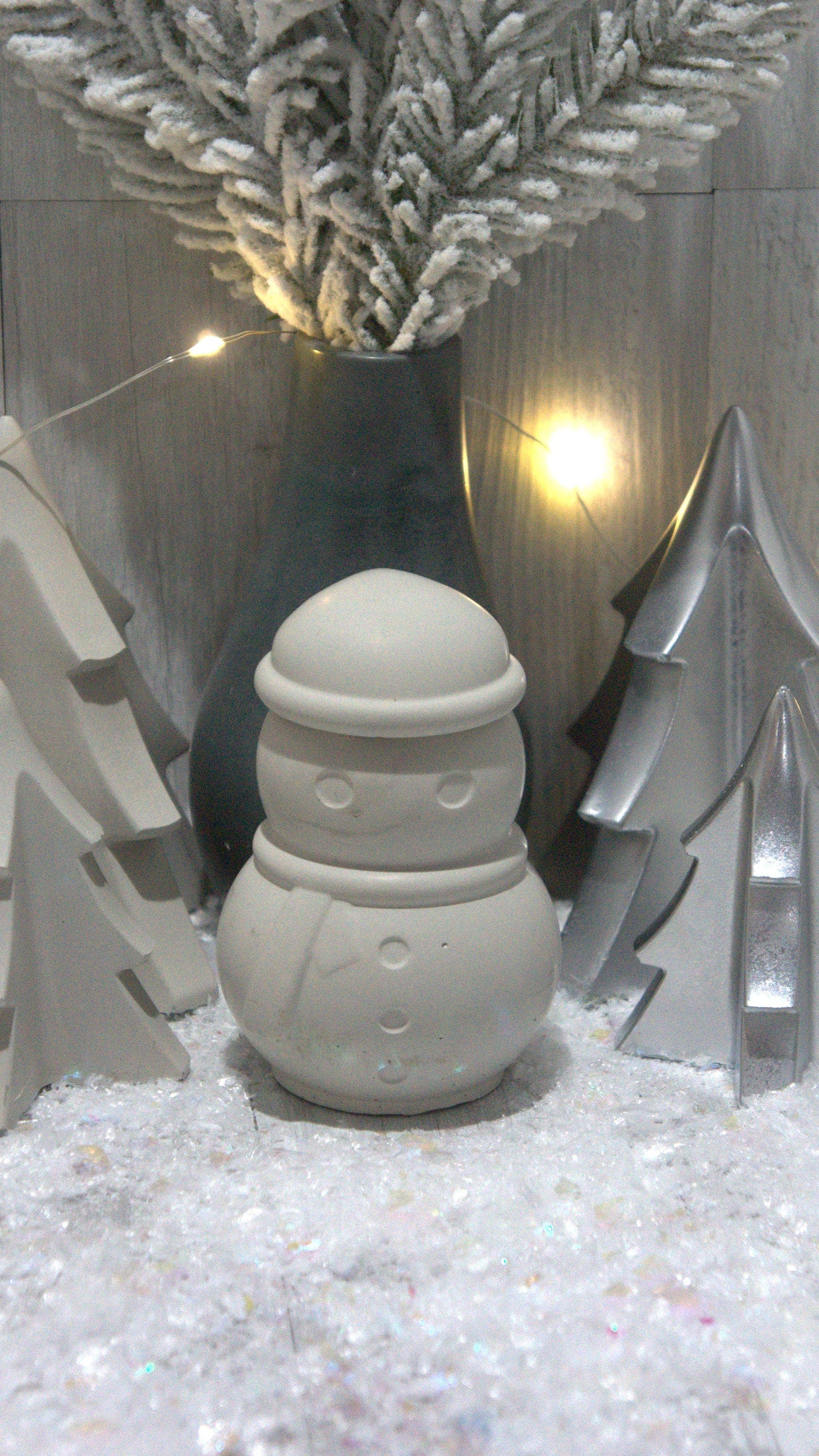 Concrete Snowman Trinket Jar
