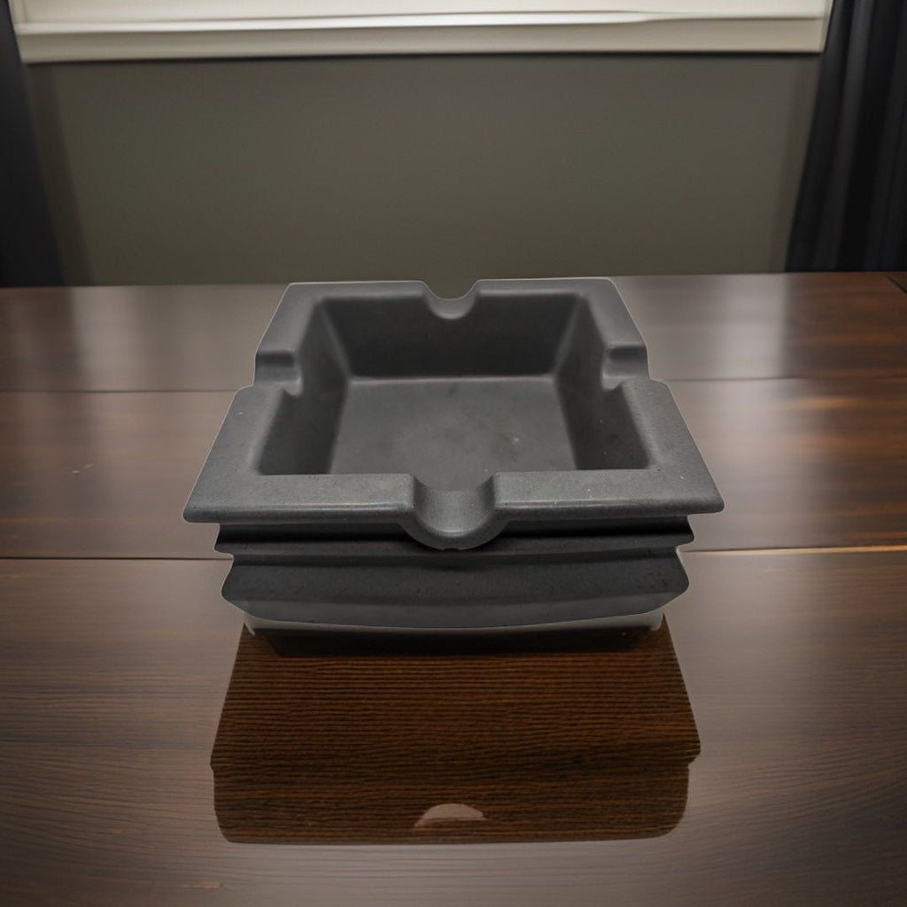 Square Concrete Cigar Ashtray | 4 Slot Cigar Rest | Large Outdoor Patio Ashtray | Modern Industrial Cement Holder | Heavy Duty Smoking Acces
