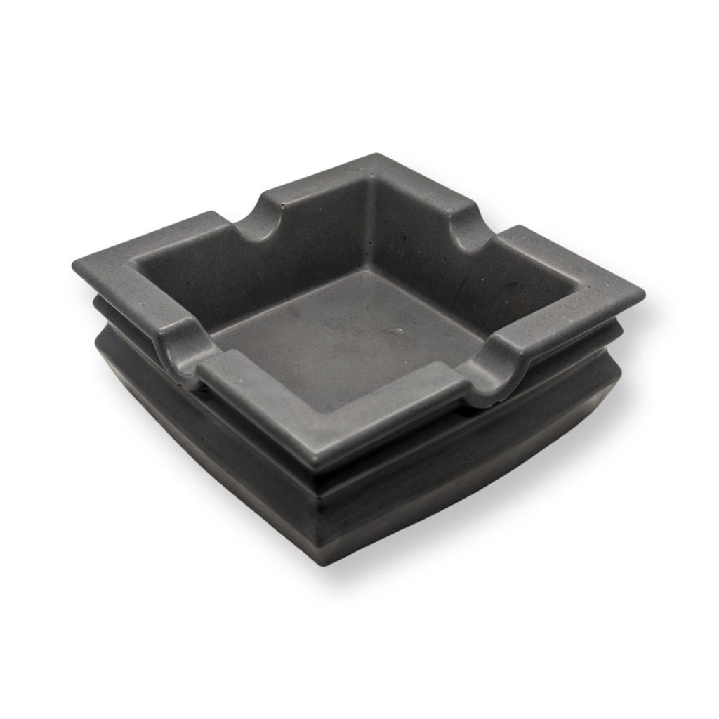 Square Concrete Cigar Ashtray | 4 Slot Cigar Rest | Large Outdoor Patio Ashtray | Modern Industrial Cement Holder | Heavy Duty Smoking Acces