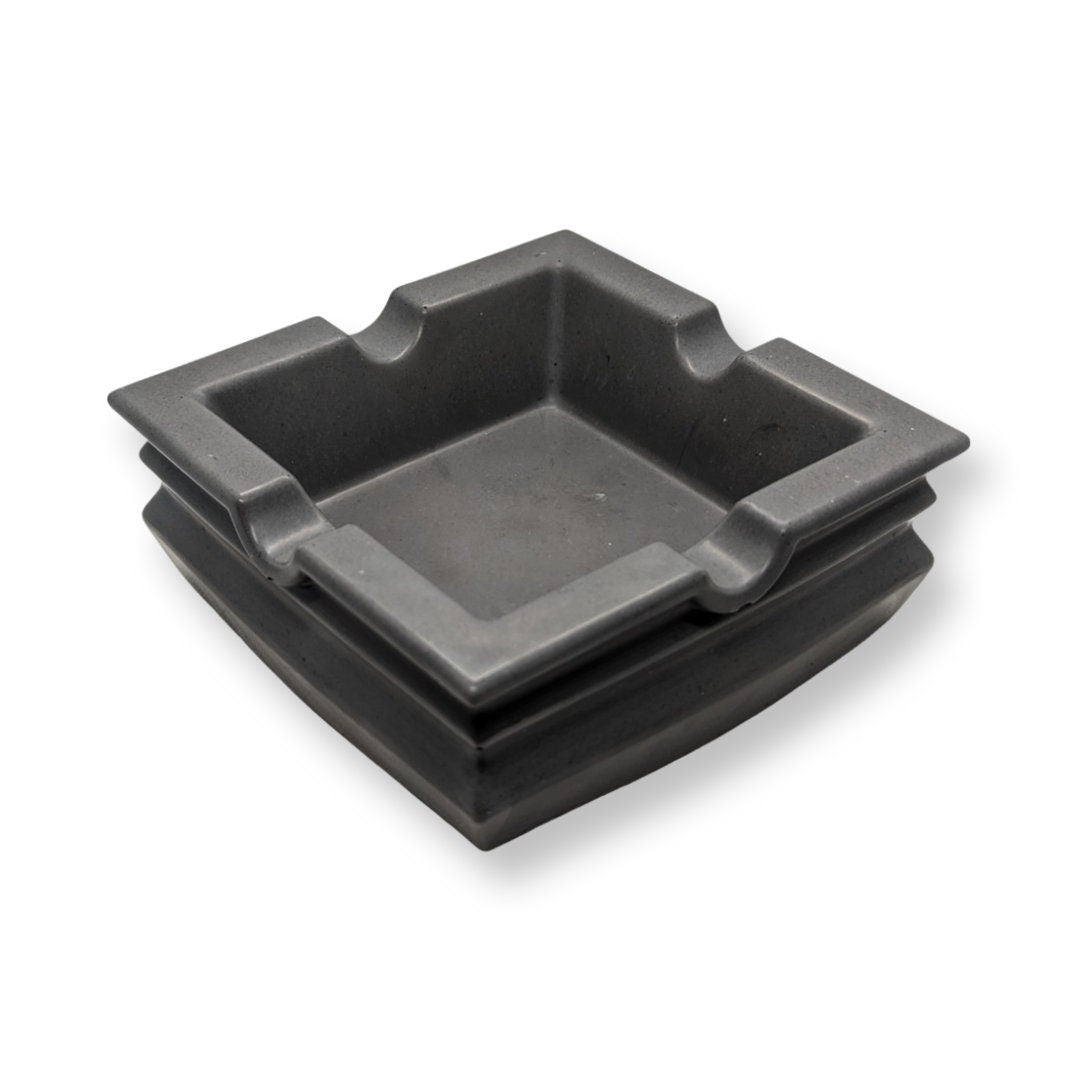 Square Concrete Cigar Ashtray | 4 Slot Cigar Rest | Large Outdoor Patio Ashtray | Modern Industrial Cement Holder | Heavy Duty Smoking Acces