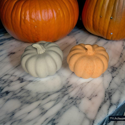 3.5 Inch Concrete Pumpkin- White, Orange & Blue