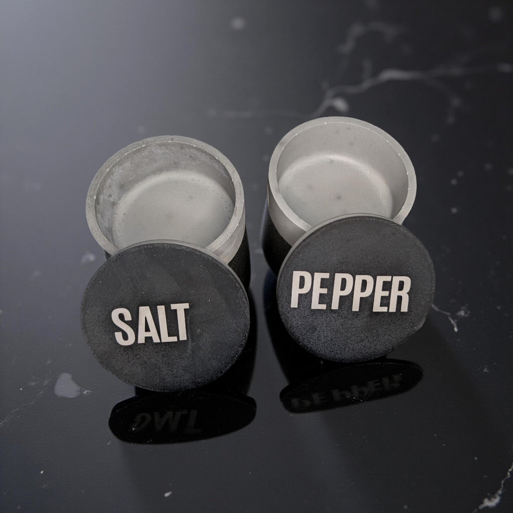 Modern Concrete Salt & Pepper Cellar Set with Lids – Industrial Kitchen Storage