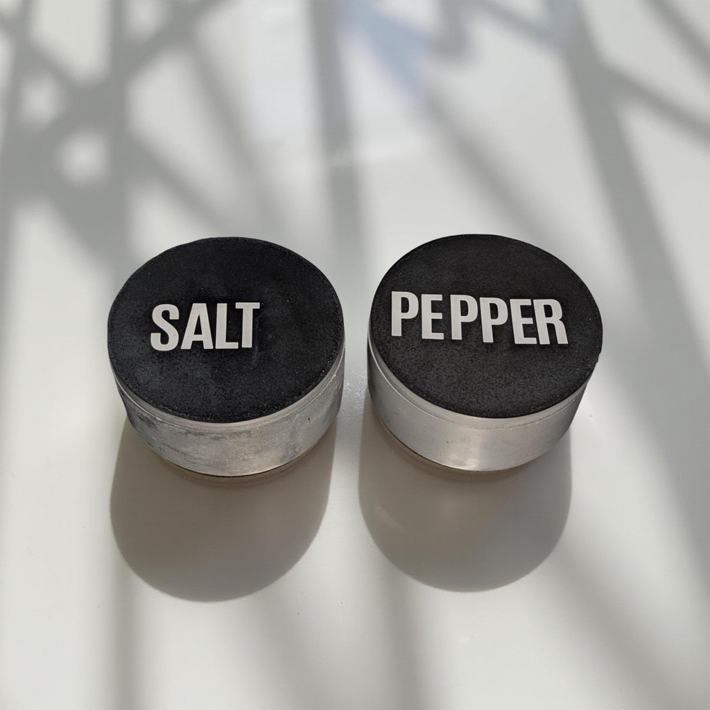 Modern Concrete Salt & Pepper Cellar Set with Lids – Industrial Kitchen Storage