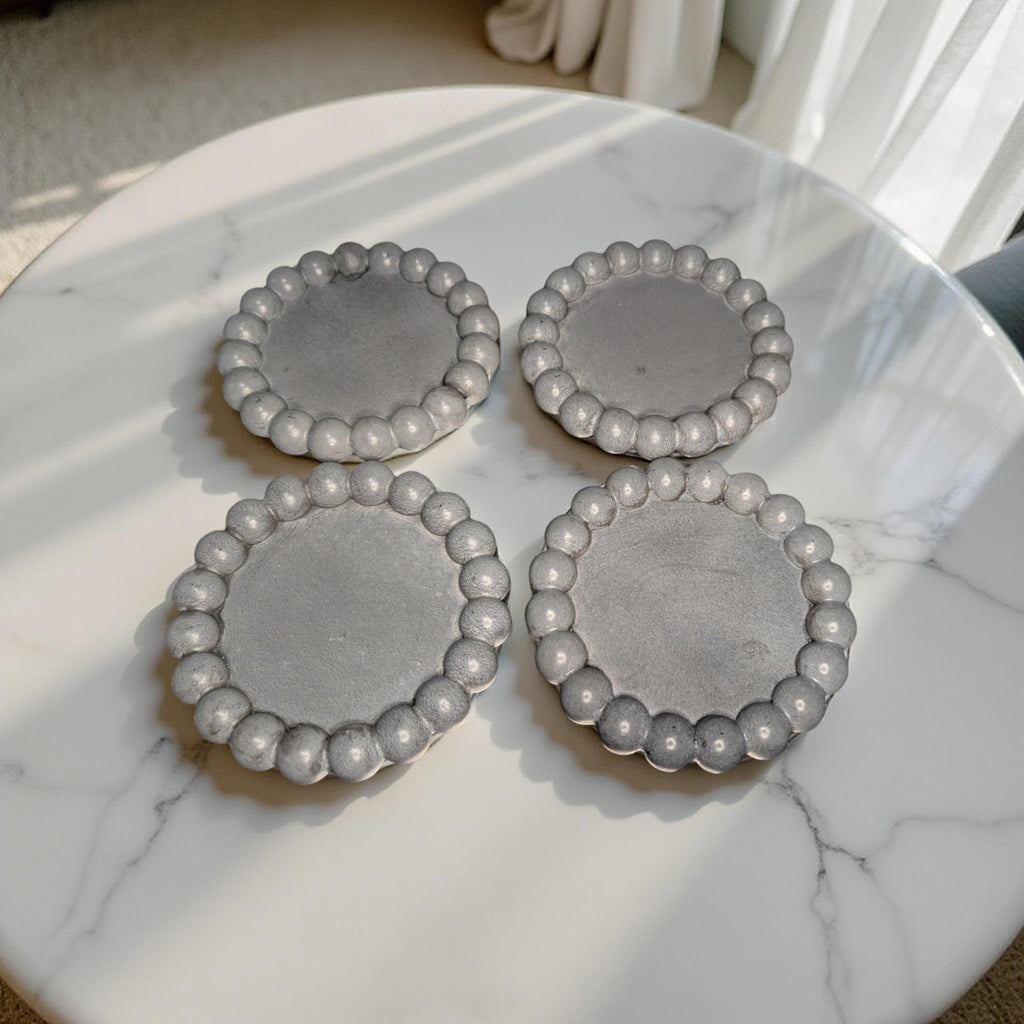 Handmade Gray Concrete Beaded Coasters – Set of 4 or 8, Sealed & Waterproof