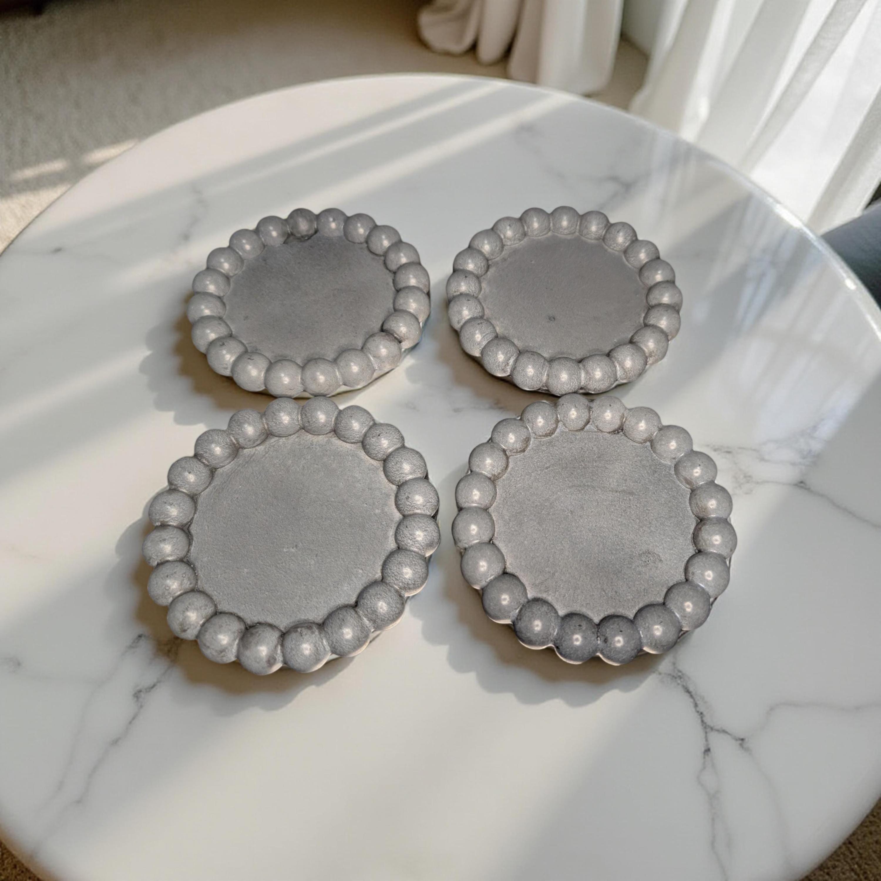 Handmade Gray Concrete Beaded Coasters – Set of 4 or 8, Sealed & Waterproof